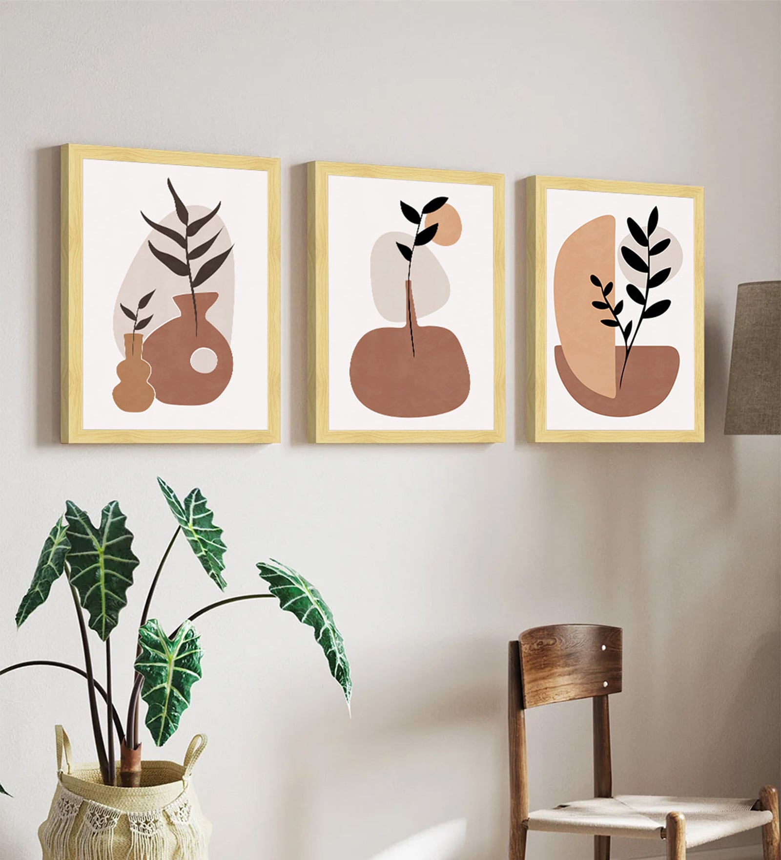 Botanical Vase & Leaf Wall Art Framed Set of 3