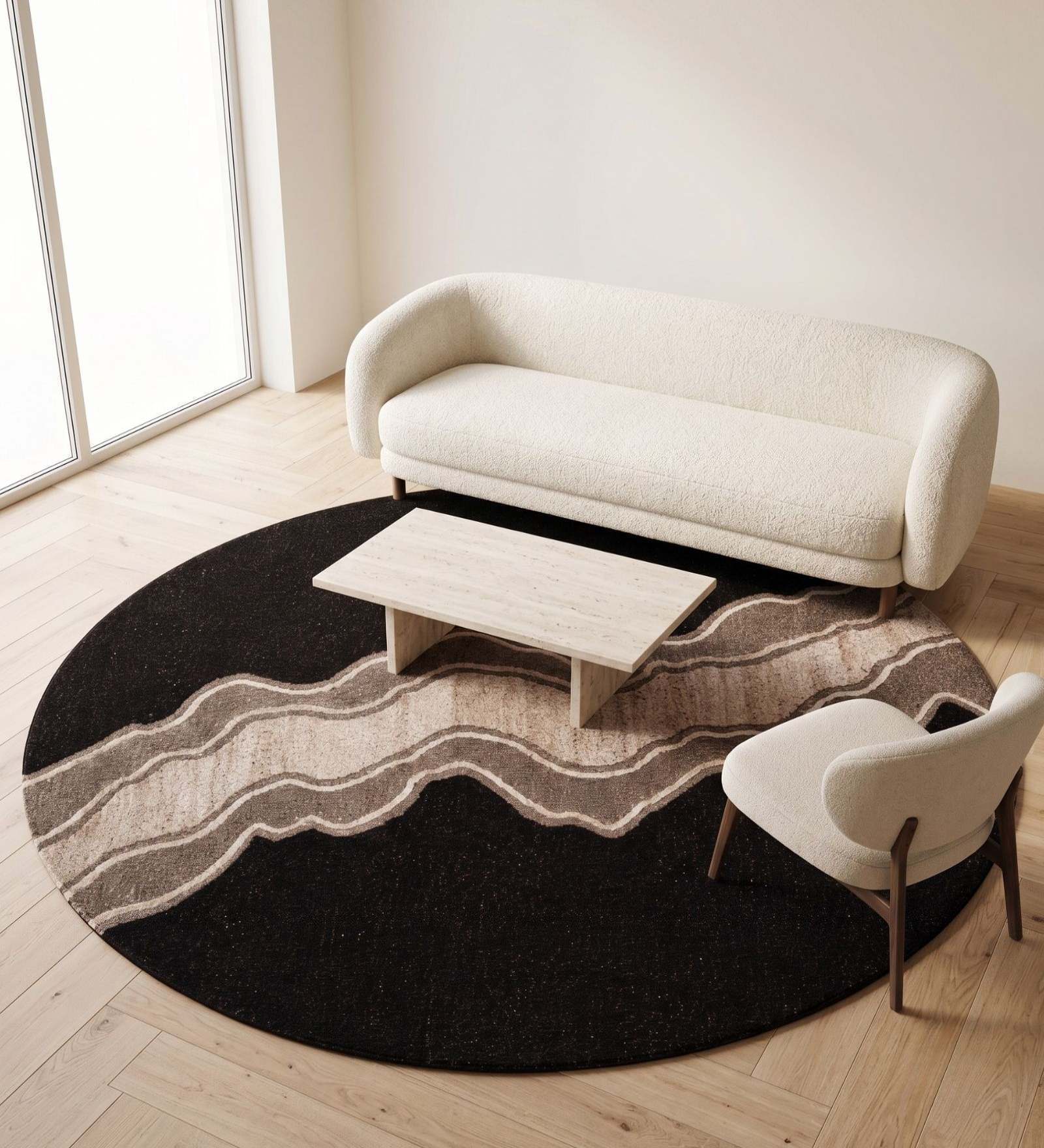 Beige Abstract Woolen 72 x 72 Inches Hand Tufted Rug