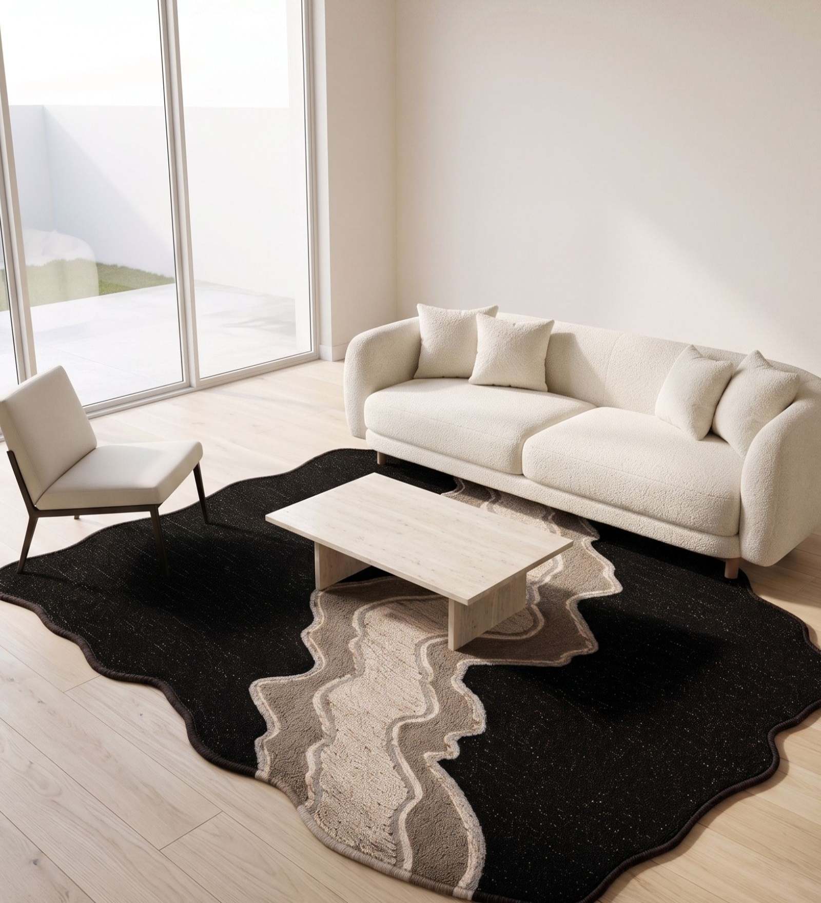 Beige Solid Woolen 60 x 96 Inches Hand Tufted Rug