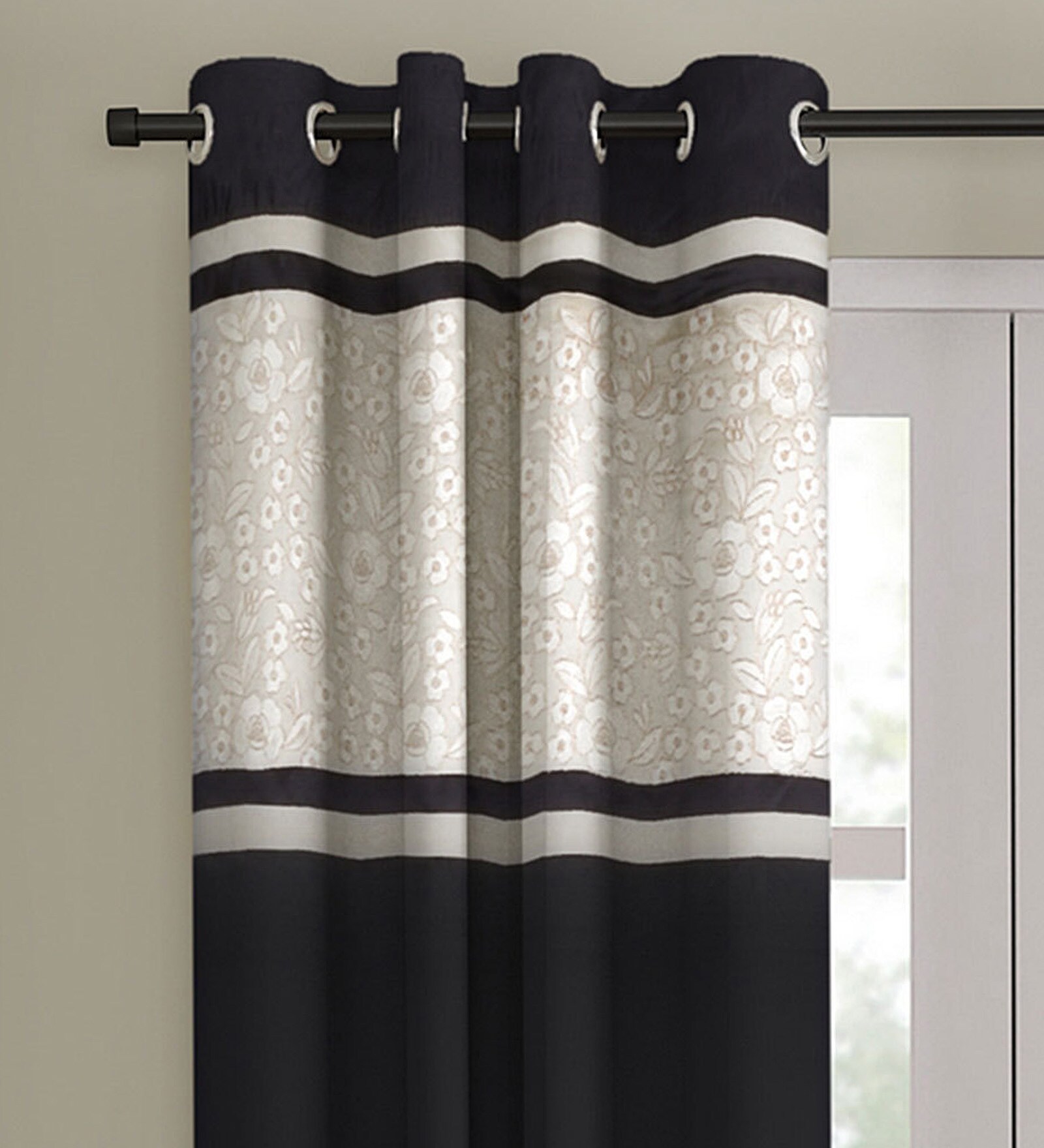 Black Blackout Satin 9 Feet Eyelet Curtain