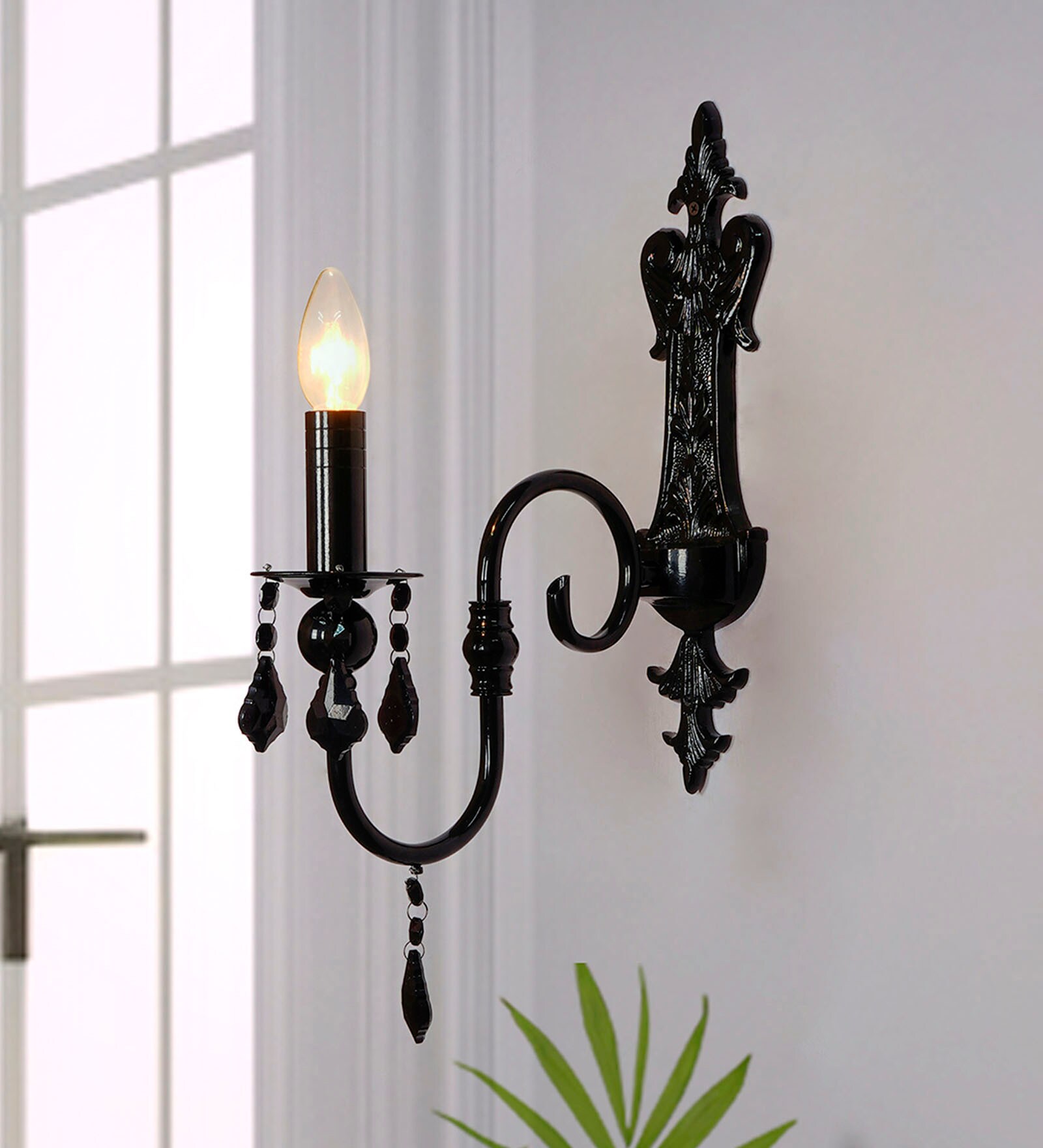 Black Candelabra Wall Sconce with Crystals