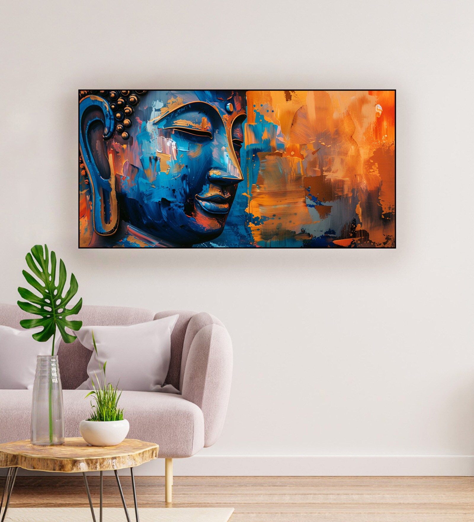 Canvas Framed Buddha Head Wall Painting