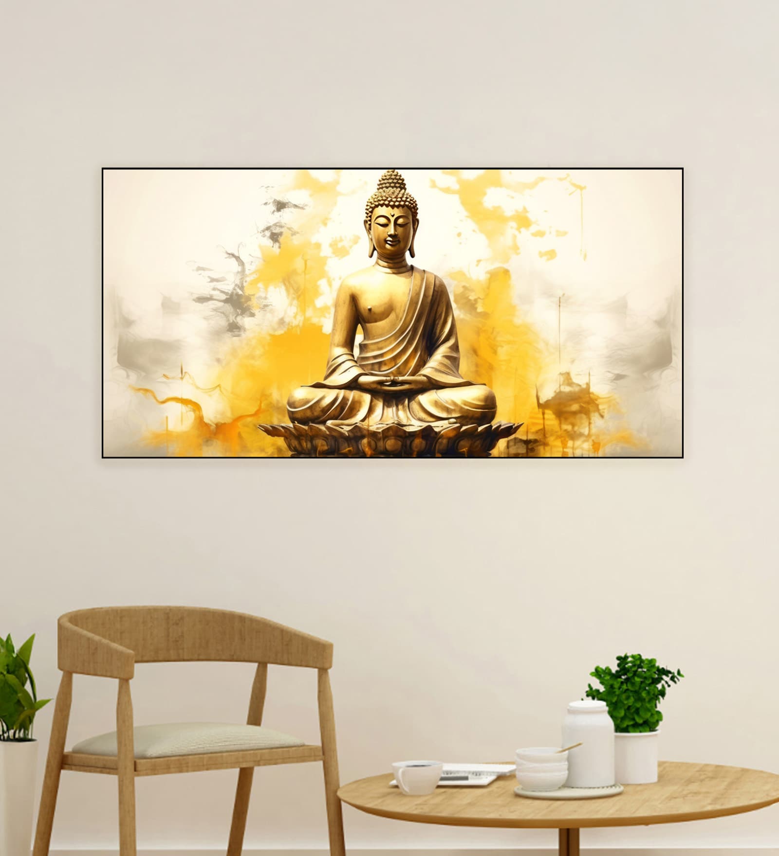 Canvas Framed Buddha on Vibrant Wall Painting