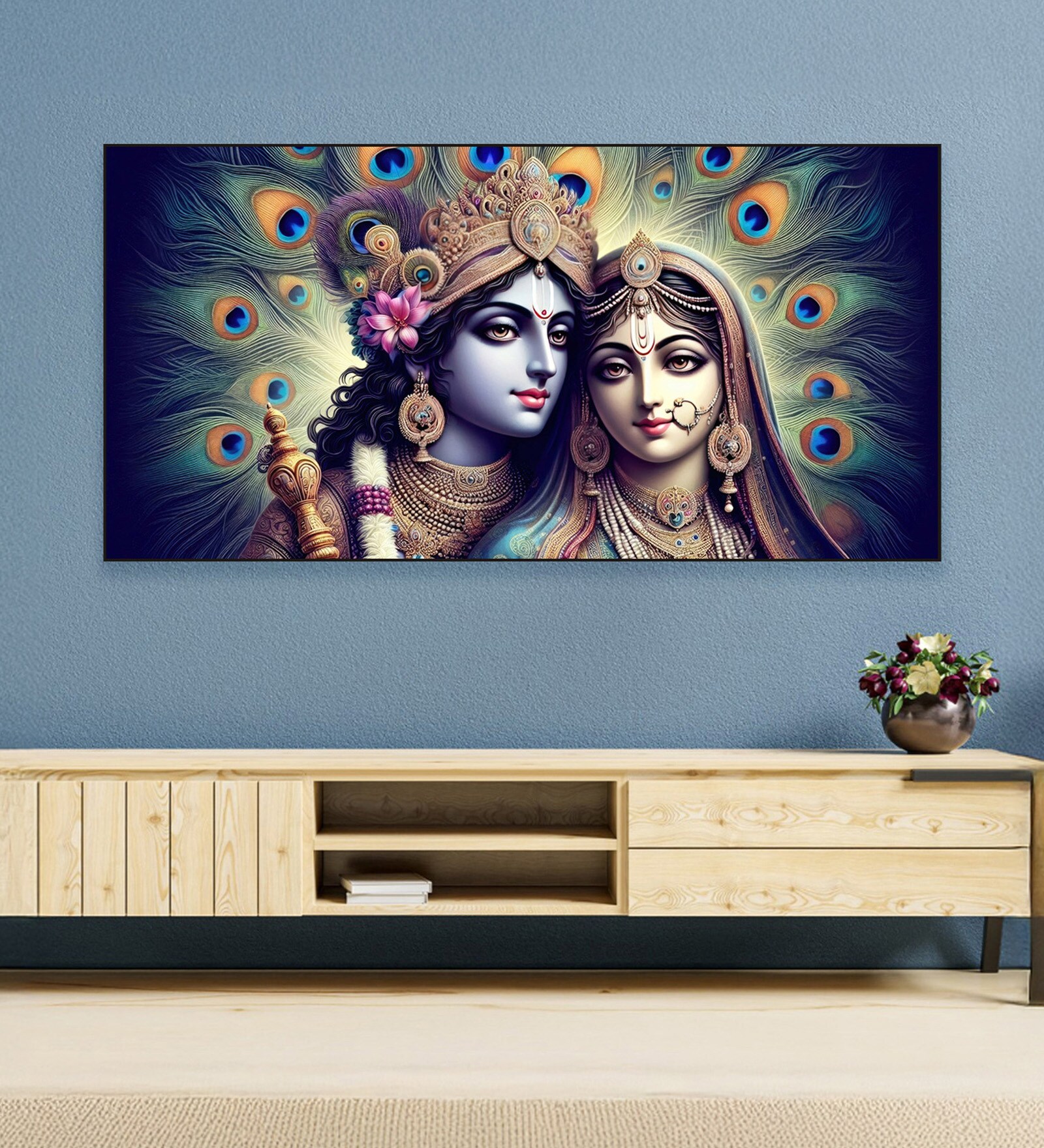 Black Canvas Framed Radha Krishna: Colors of Love Wall Painting(18X36 Inch) Black Canvas Framed Radha Krishna: Colors of Love Wall Painting(18X36 Inch)