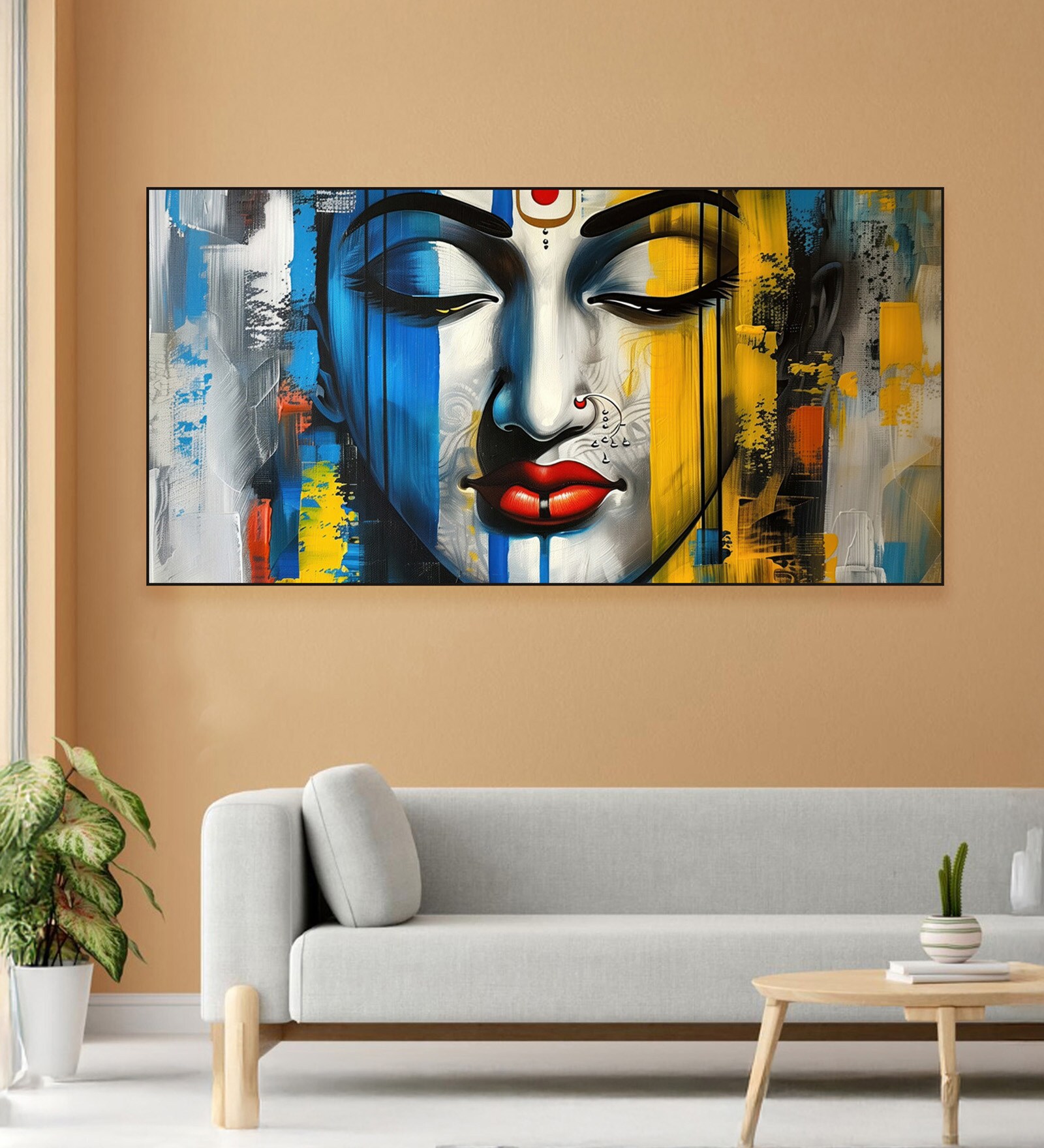 Black Canvas Framed Radiant Serenity: Shiva's Essence Wall Painting(18X36 Inch)