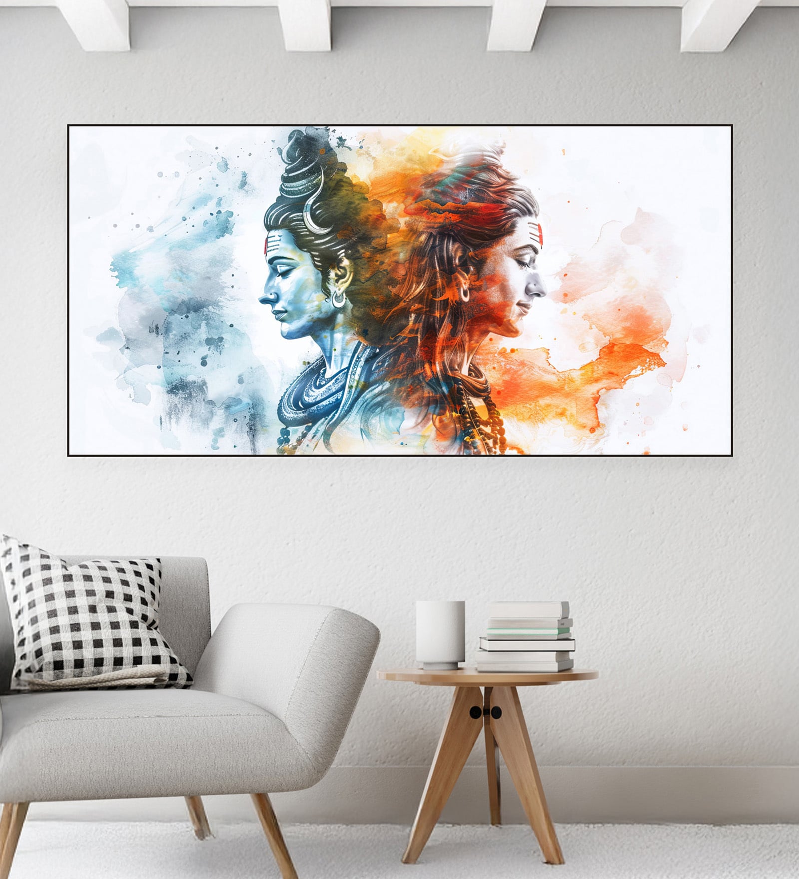 Black Canvas Framed Shiva's Colorful Duality Wall Painting(12X24 Inch)