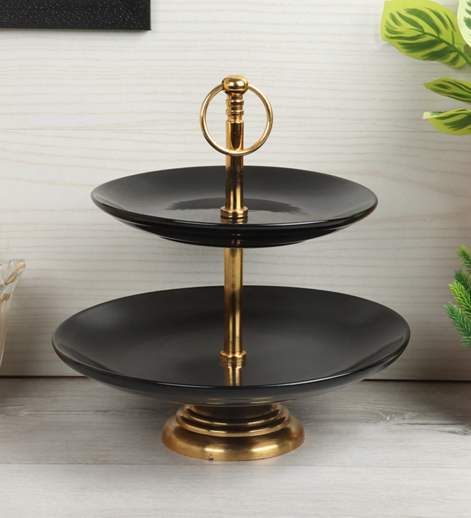 Black Ceramic Double Layer Food Platter