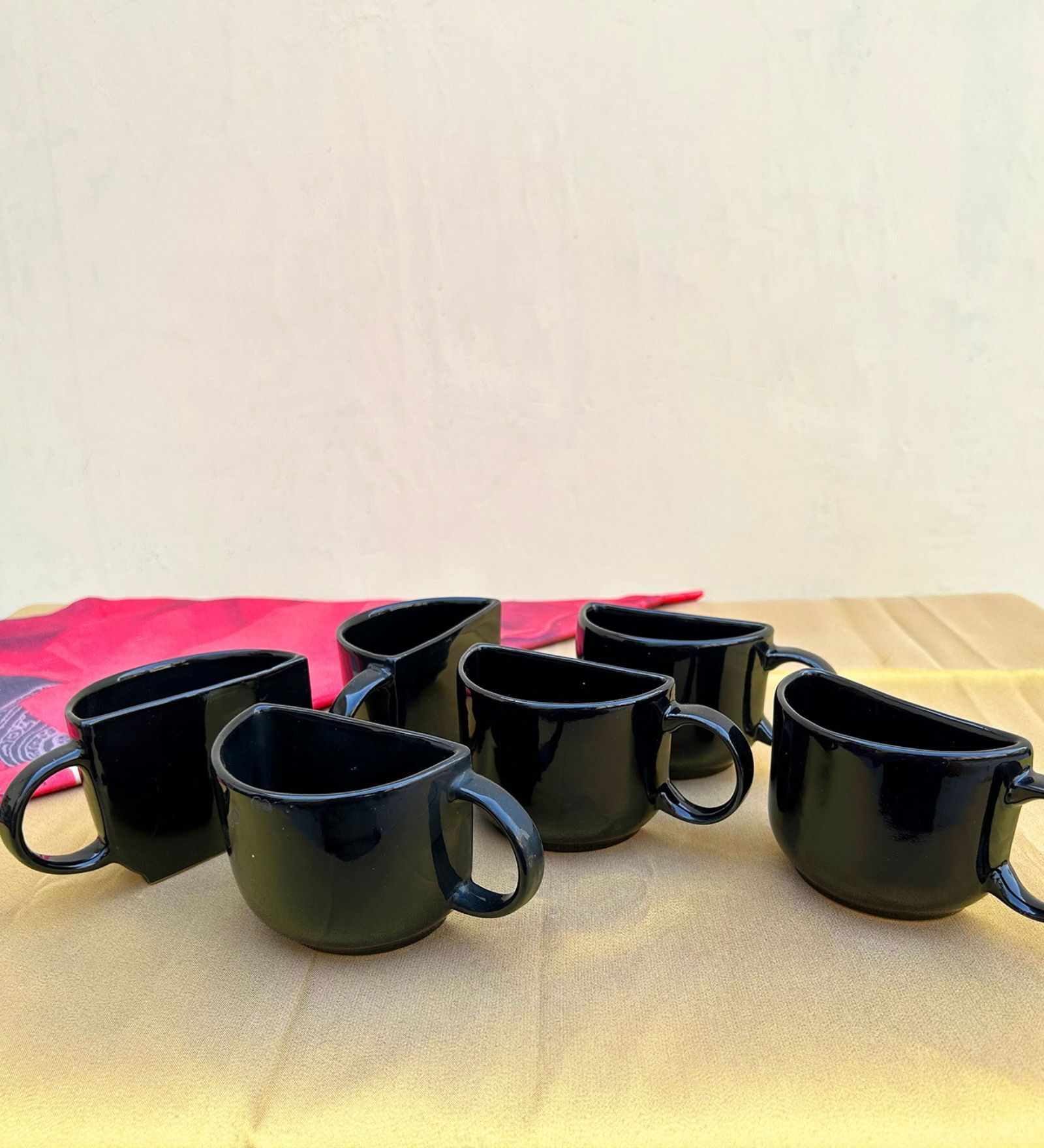 Black Ceramic  (Set Of 6) Tea Cup
