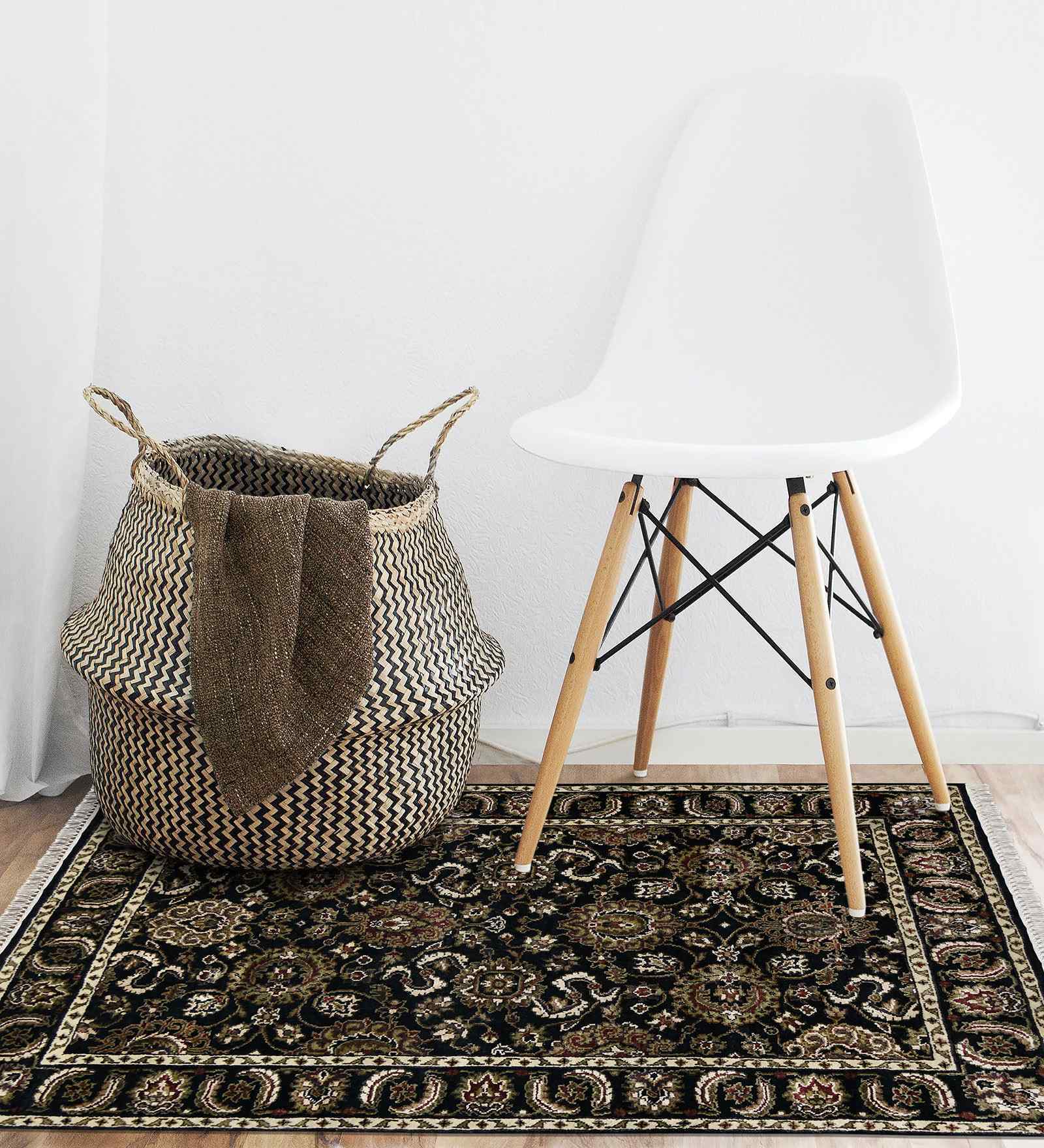 Black Persian Wool & Viscose 2x3 Feet Handmade  Dhurrie