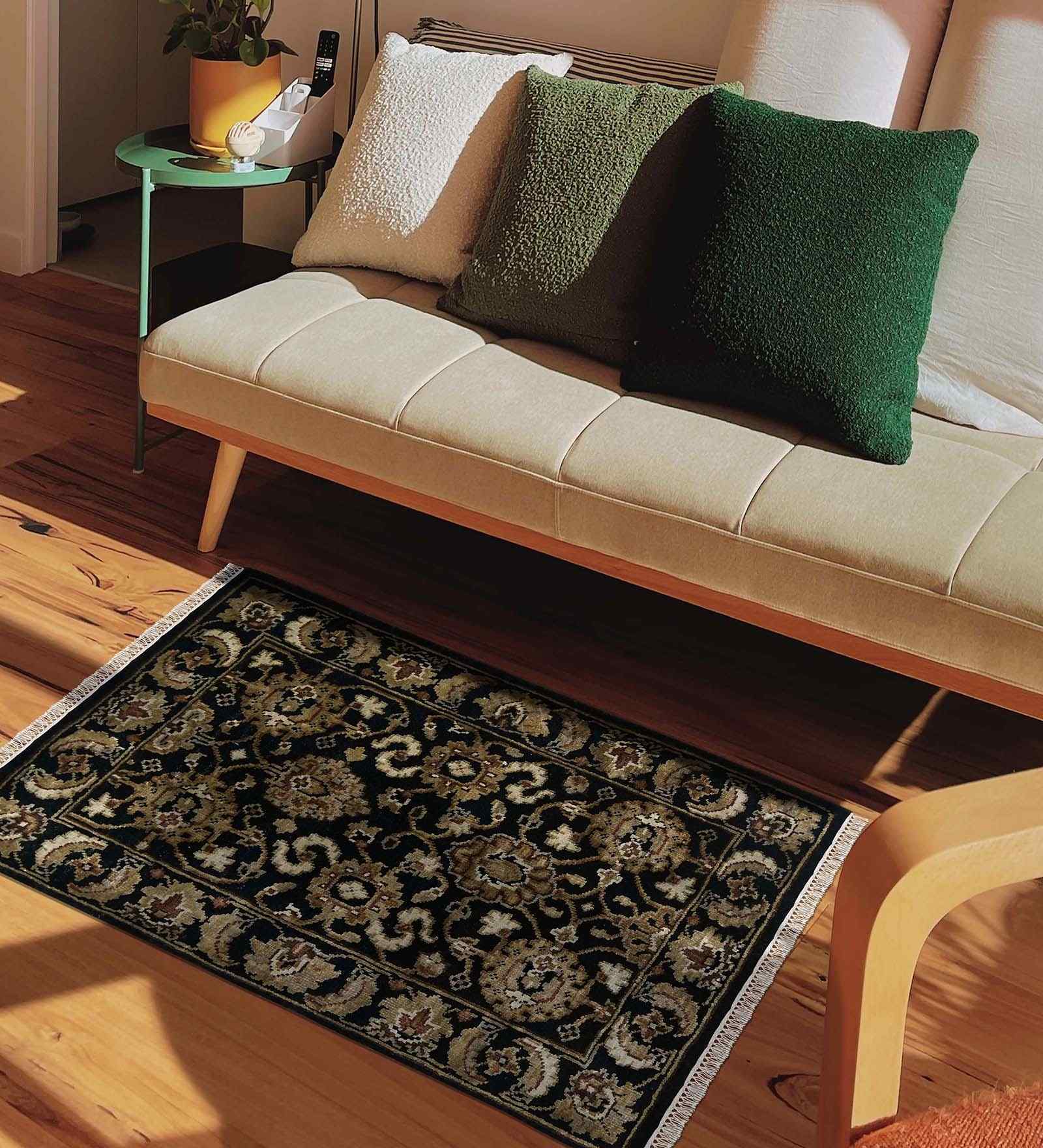 Black Persian Wool & Viscose 2x3 Feet Handmade  Dhurrie