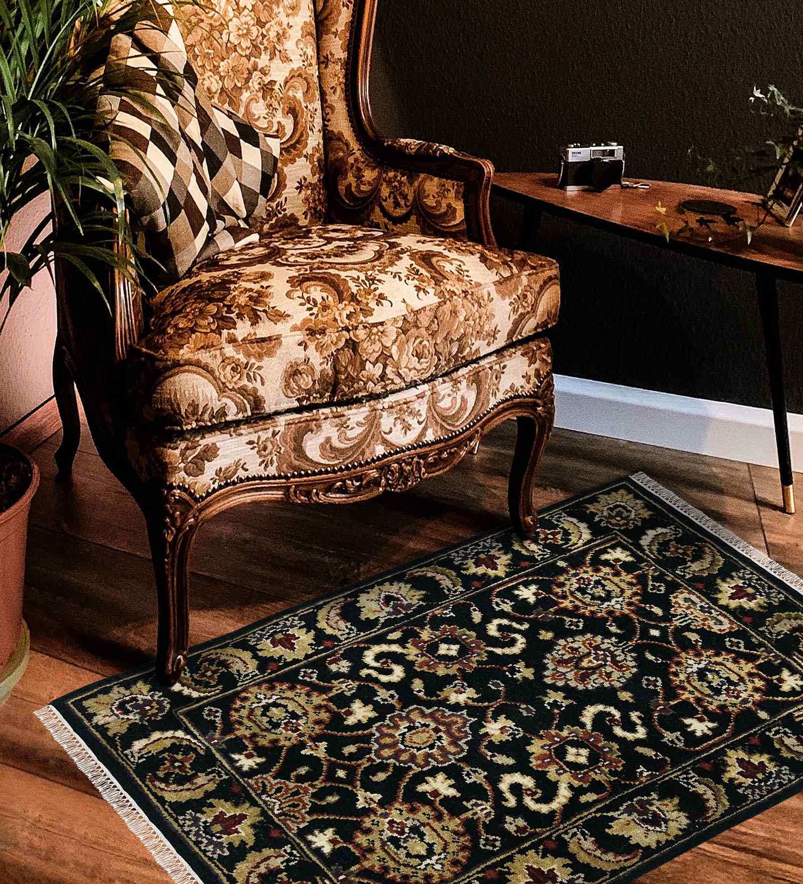 Black Persian Wool 2x3 Feet Handmade  Dhurrie