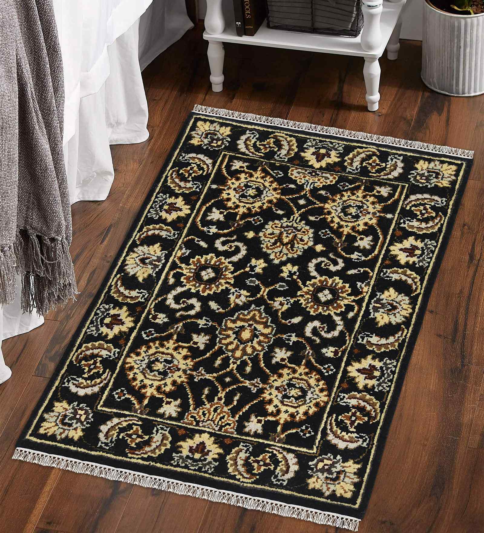 Black Persian Wool 2x3 Feet Handmade  Dhurrie