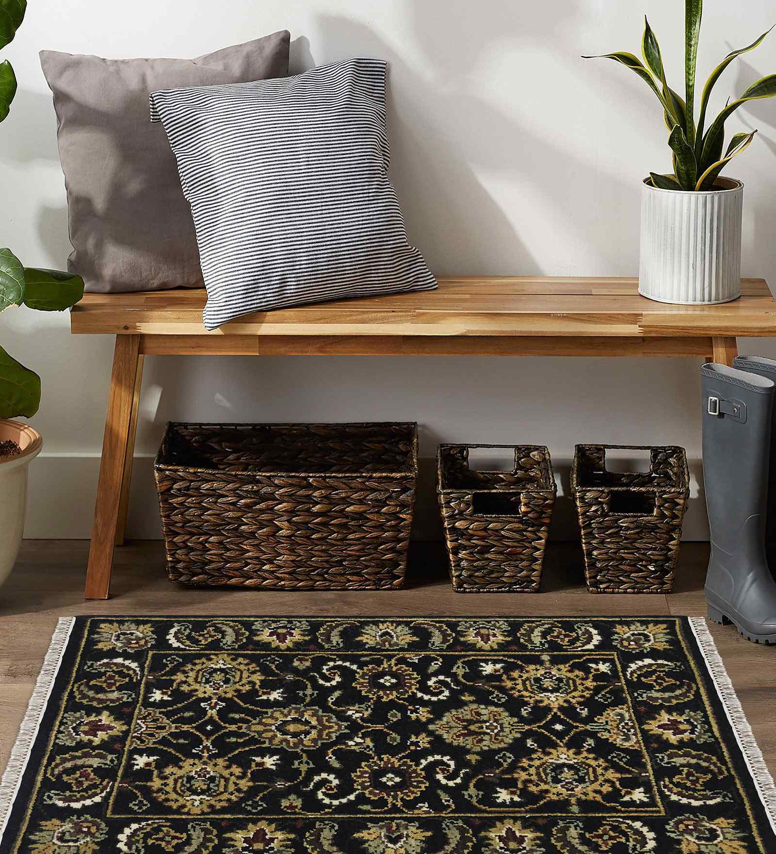 Black Persian Wool 2x3 Feet Handmade  Dhurrie