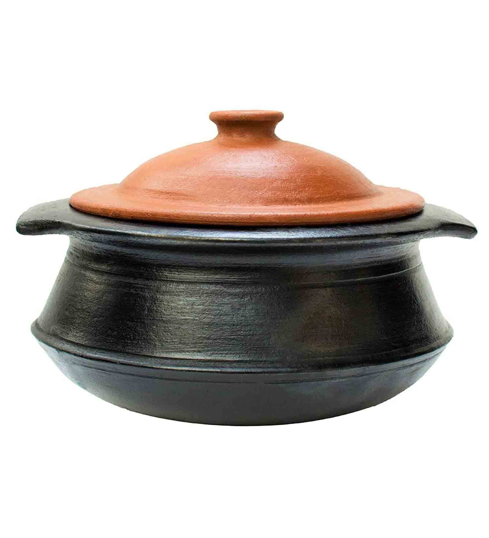 Black Clay Handi with Handle and Lid 4 Litre 