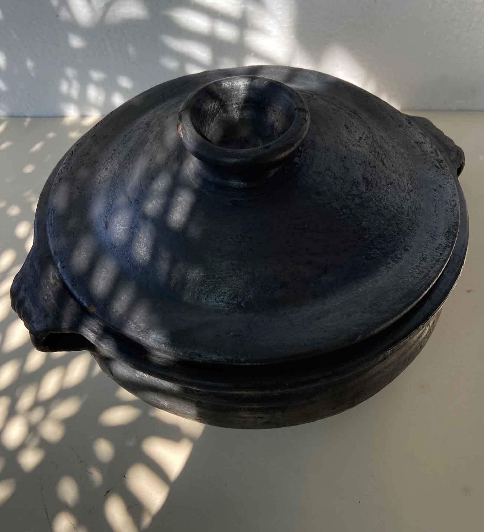 Black Clay 1000 ml Kadhai with Lid (Set of 2)