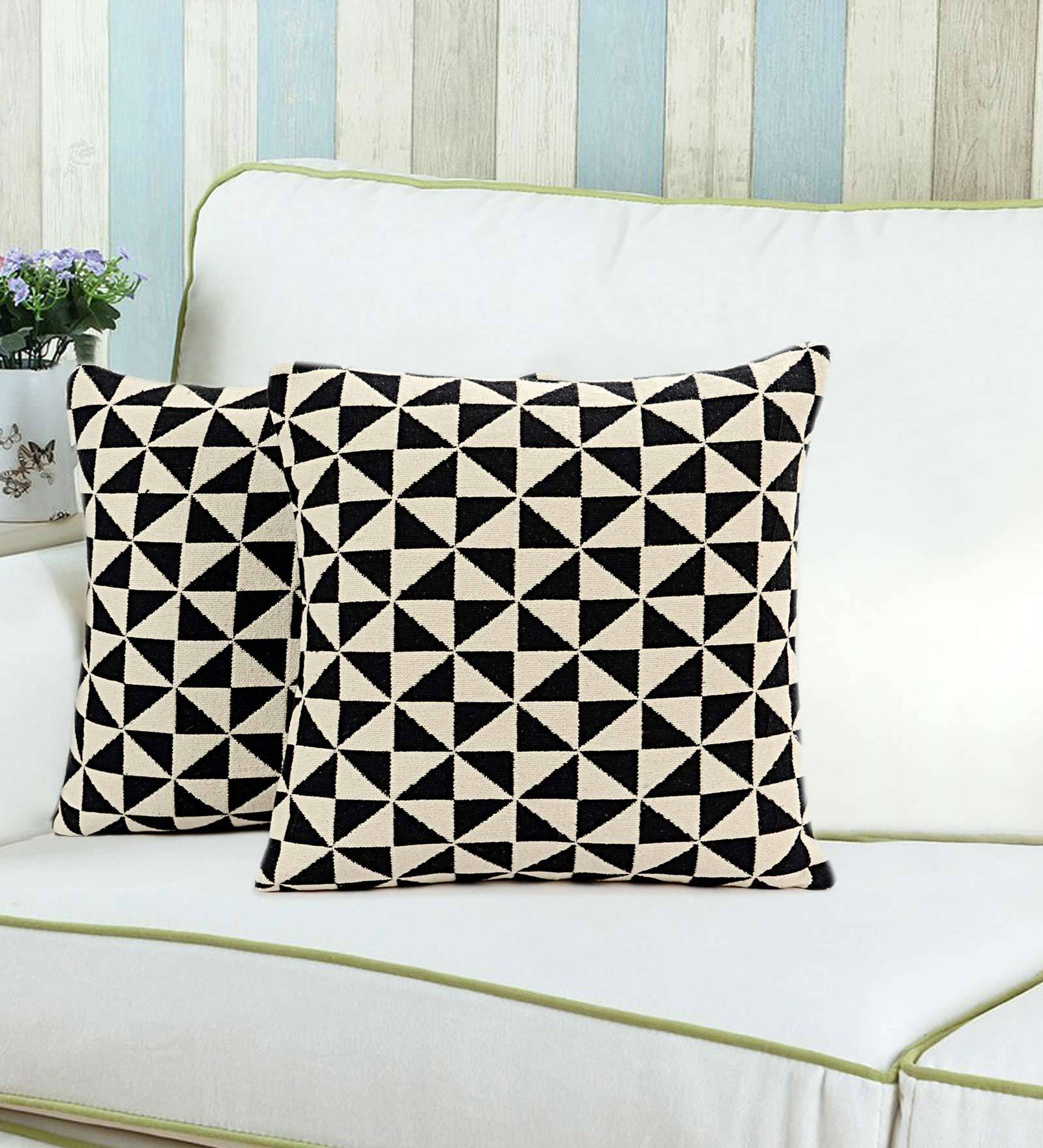 Buy Cotton Geometric Pattern 16x16 Inch Cushion Covers (Set Of 2) by