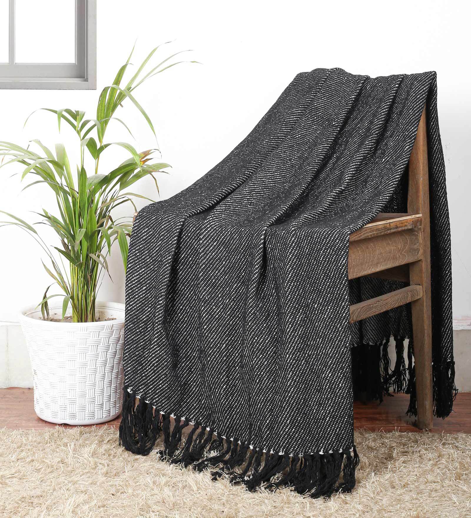 Black Solid Cotton 50x60 Inches Sofa Throw
