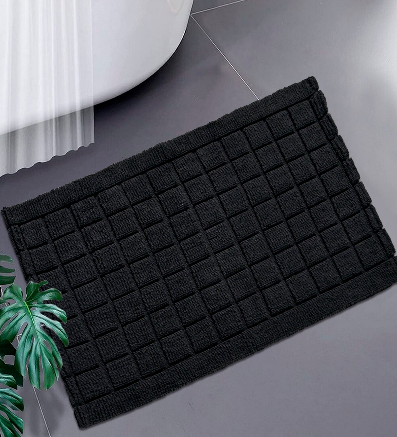 Black Cotton 21X37 Inches Anti-Skid Bath Mat