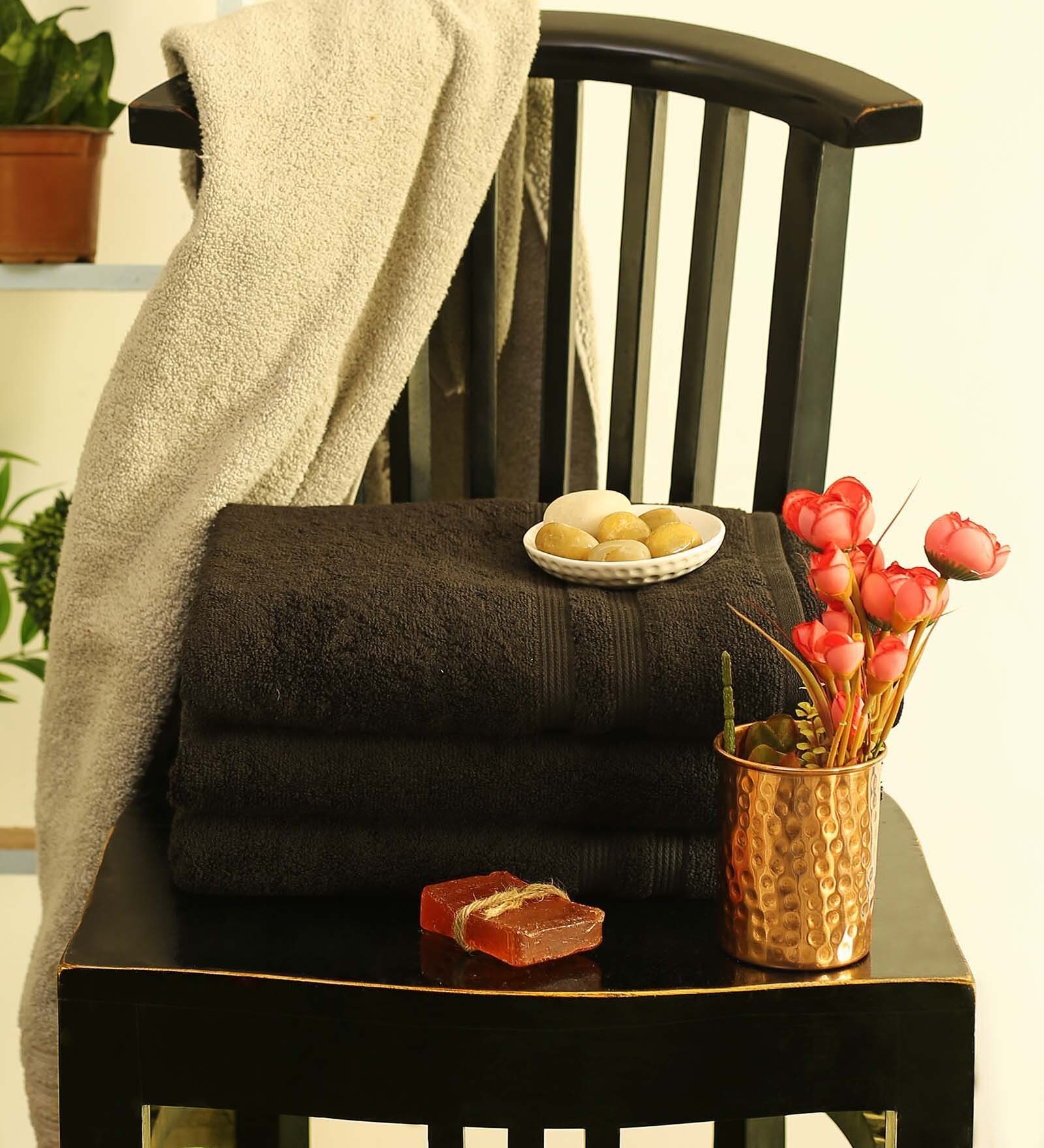 Black Solid 500 GSM Cotton Towel Sets (Set of 3)