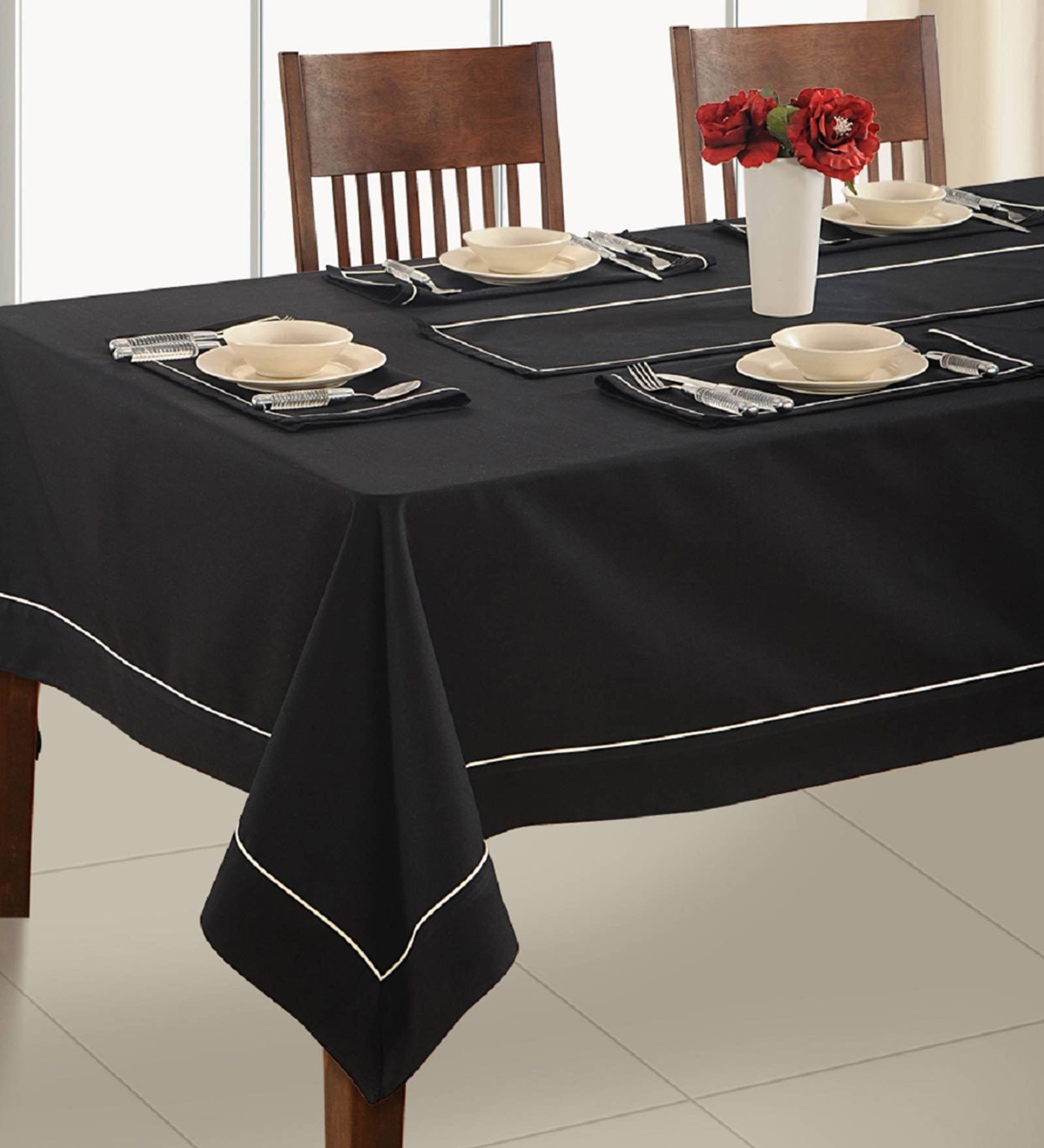 Buy Plain Solid Black Cotton 60X60 Inch Table Cloth By Swayam Online