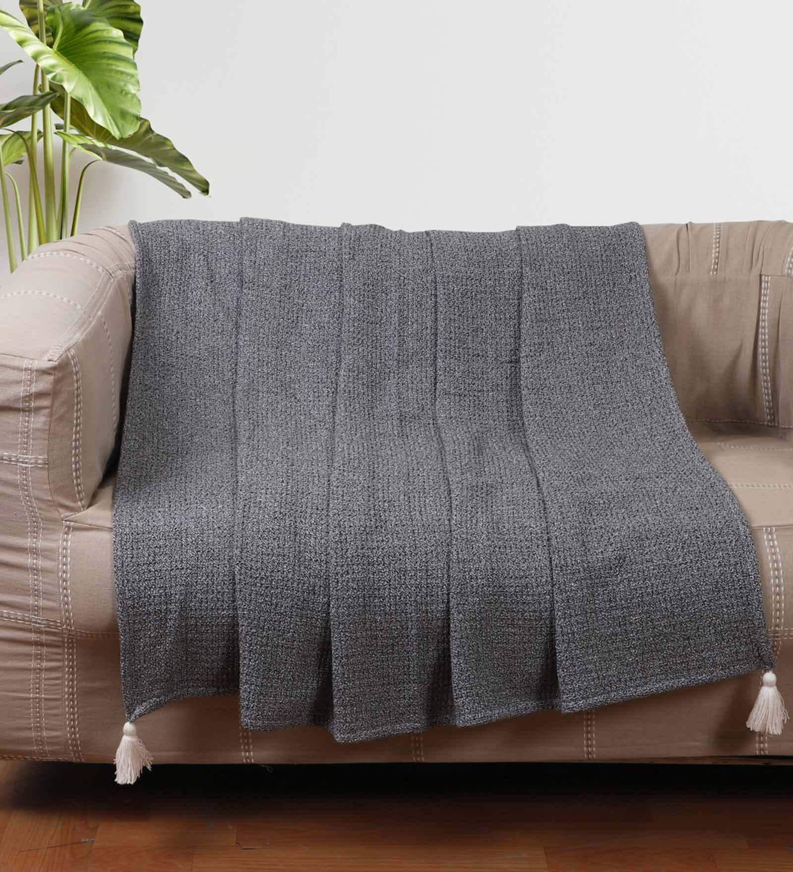 Black Solid Cotton 60x50 Inches Sofa Throw