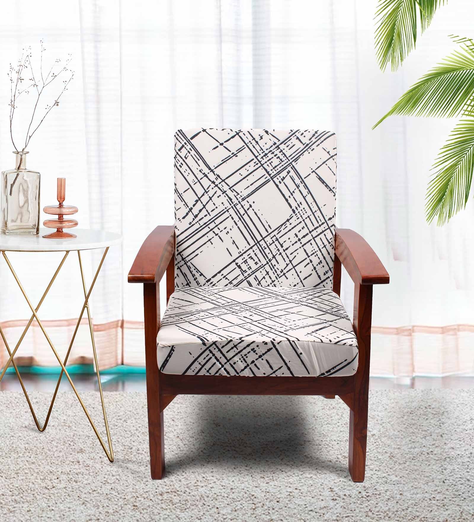 Black Cotton Abstract 20x20 Inches 1 Seater Sofa Chair Covers (Pack of 4)