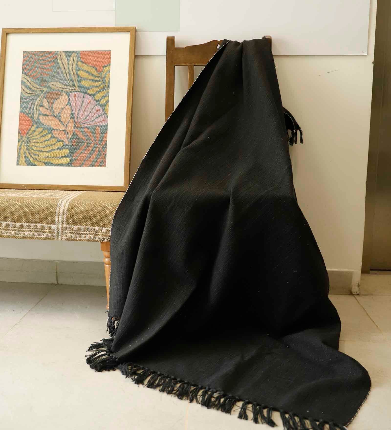 Black Cotton Solid 60X56 Inches Reversible Throw