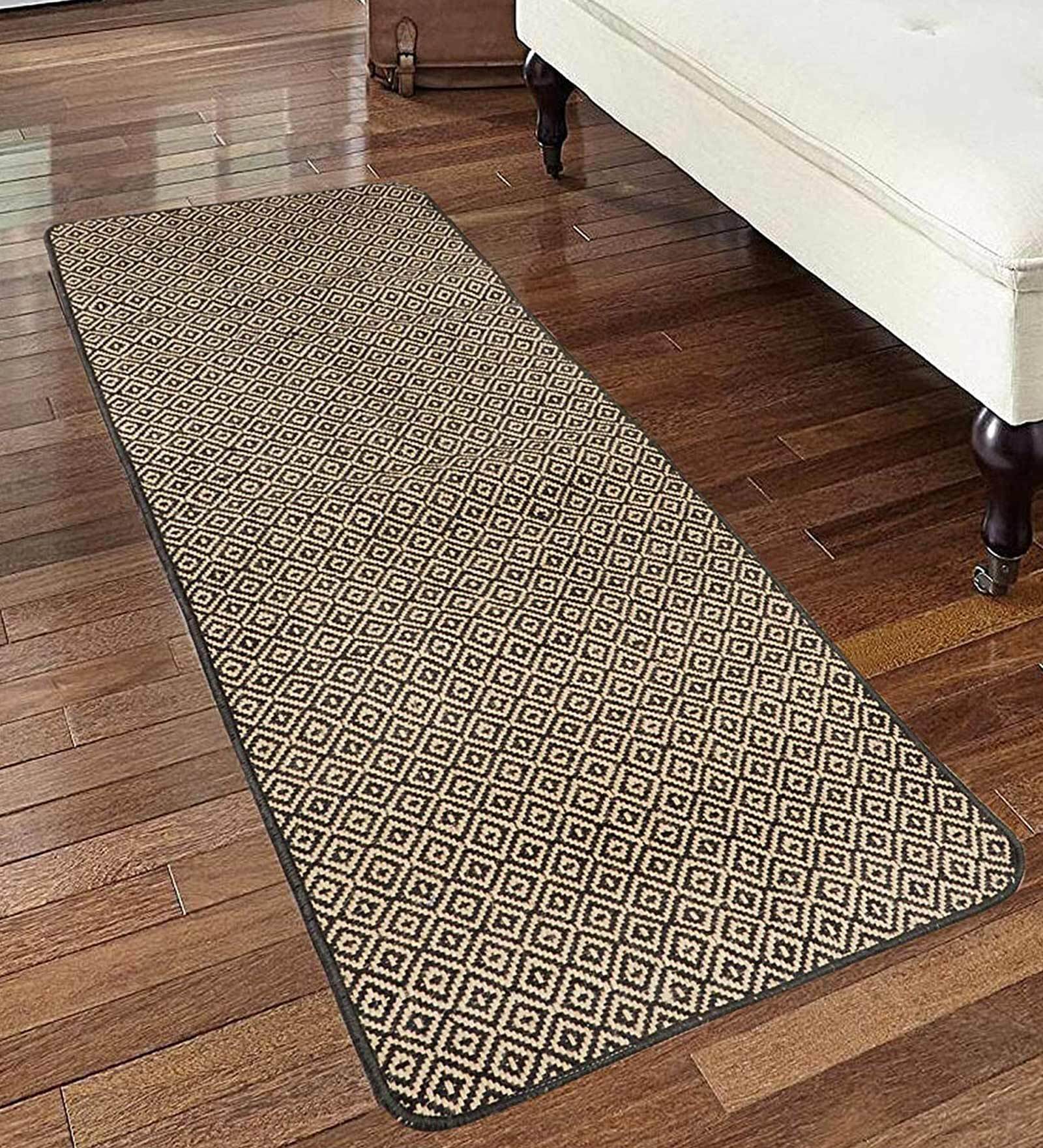 Black Cotton 71 x 20 Inches Machine Made Floor Runner