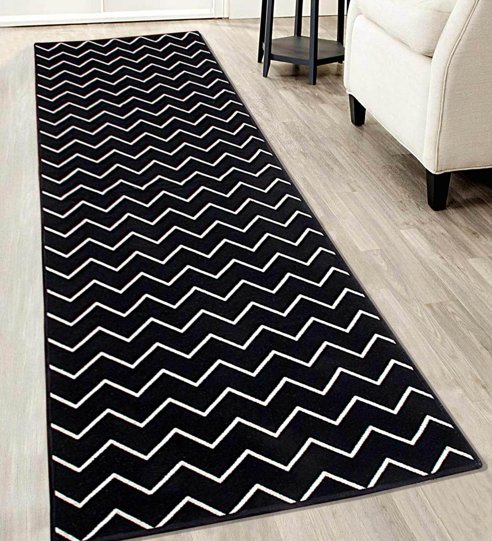 Black Cotton 79 x 28 Inches Machine Made Floor Runner