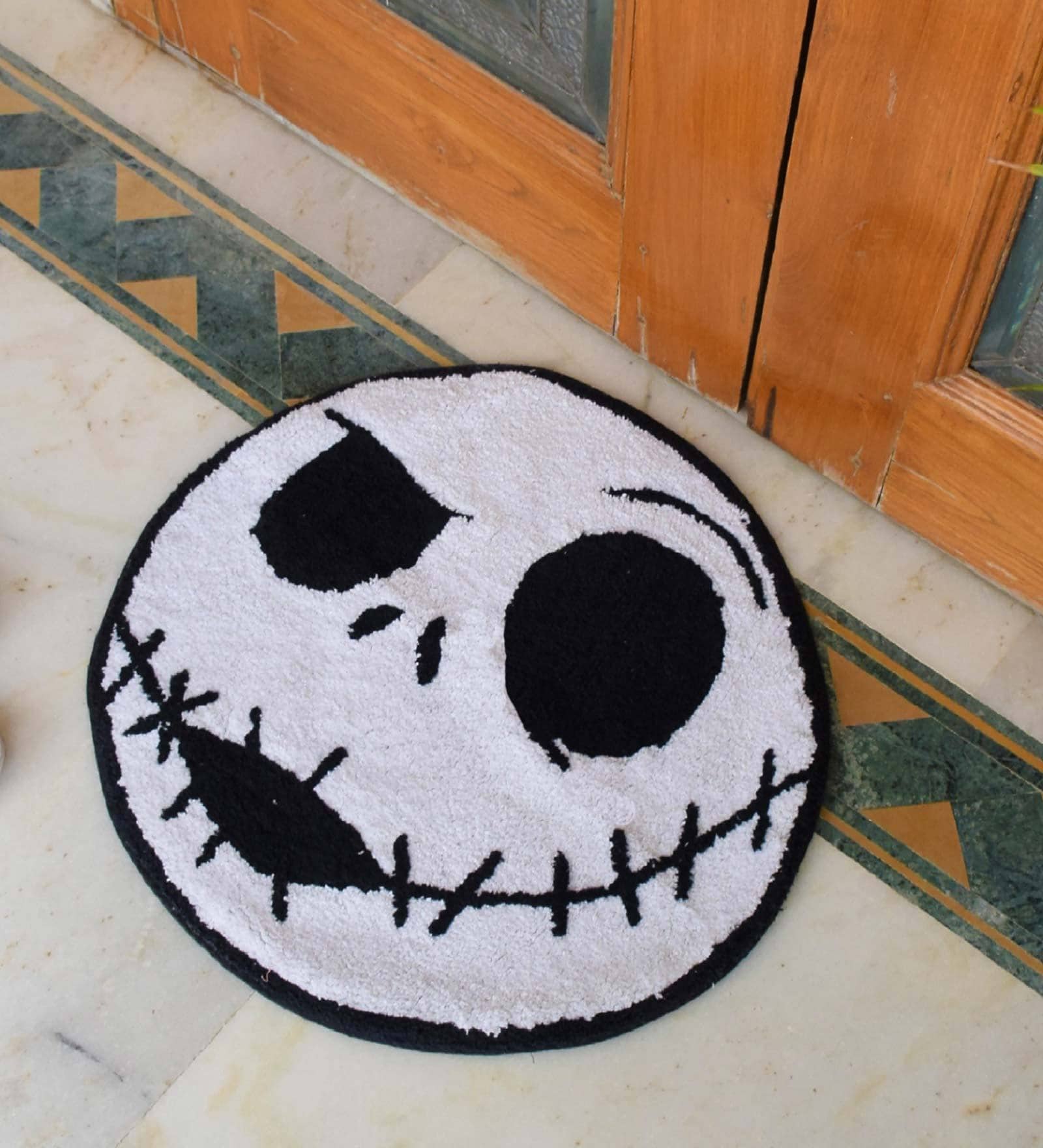 White Abstract Cotton 22x23 Inches AntiSkid Bath Mat