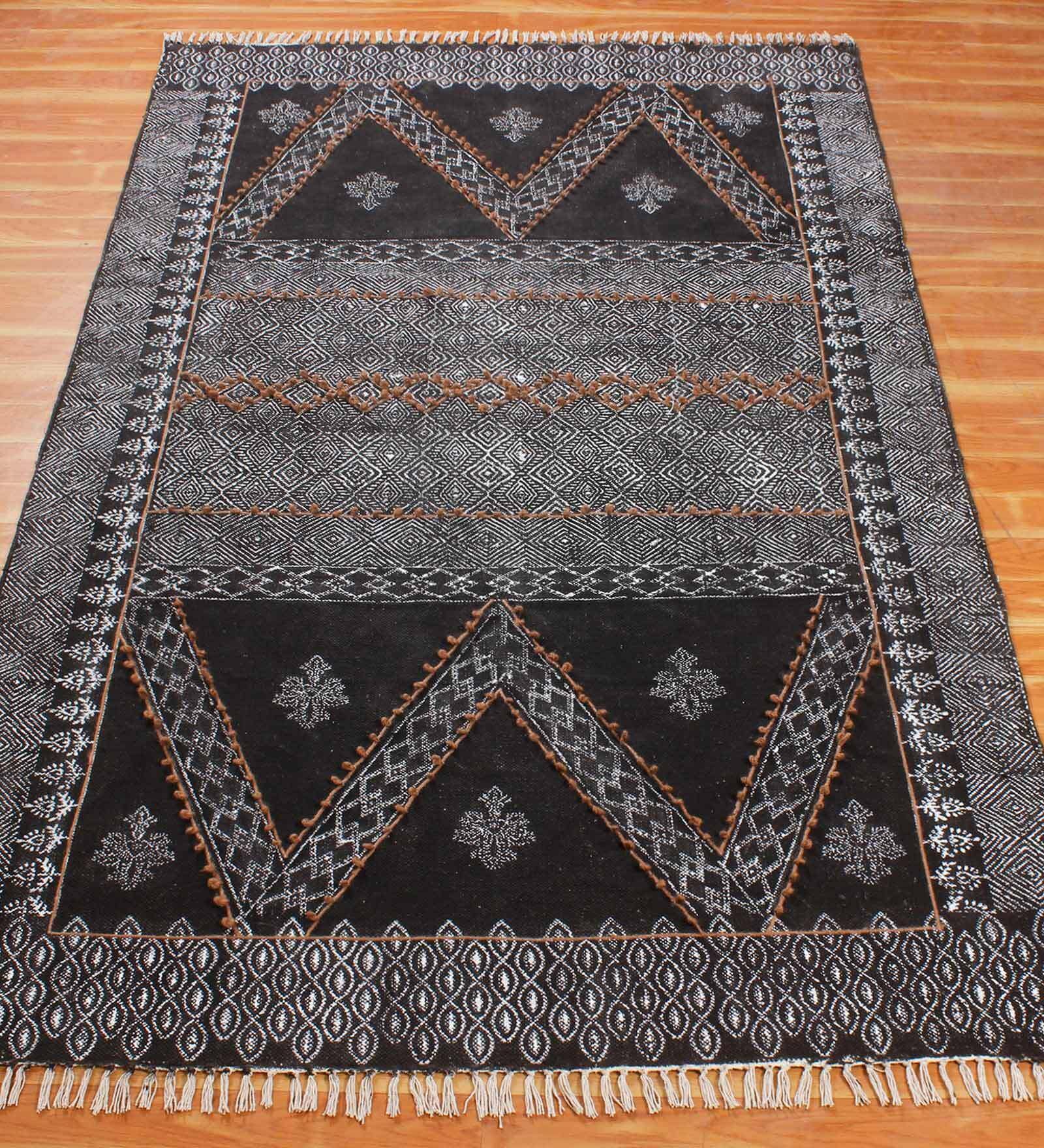 Black Cotton Persian 3x2 Hand Woven Dhurrie