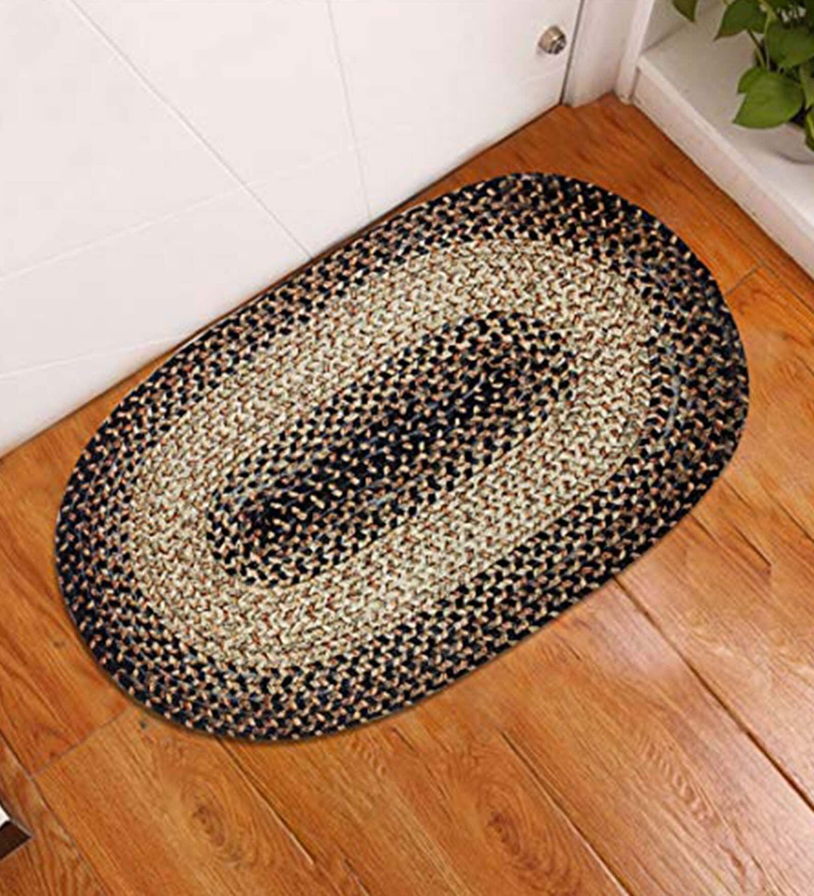 Buy Black Geometric Cotton 18 x 12 Inches Anti Skid Door Mat by Status