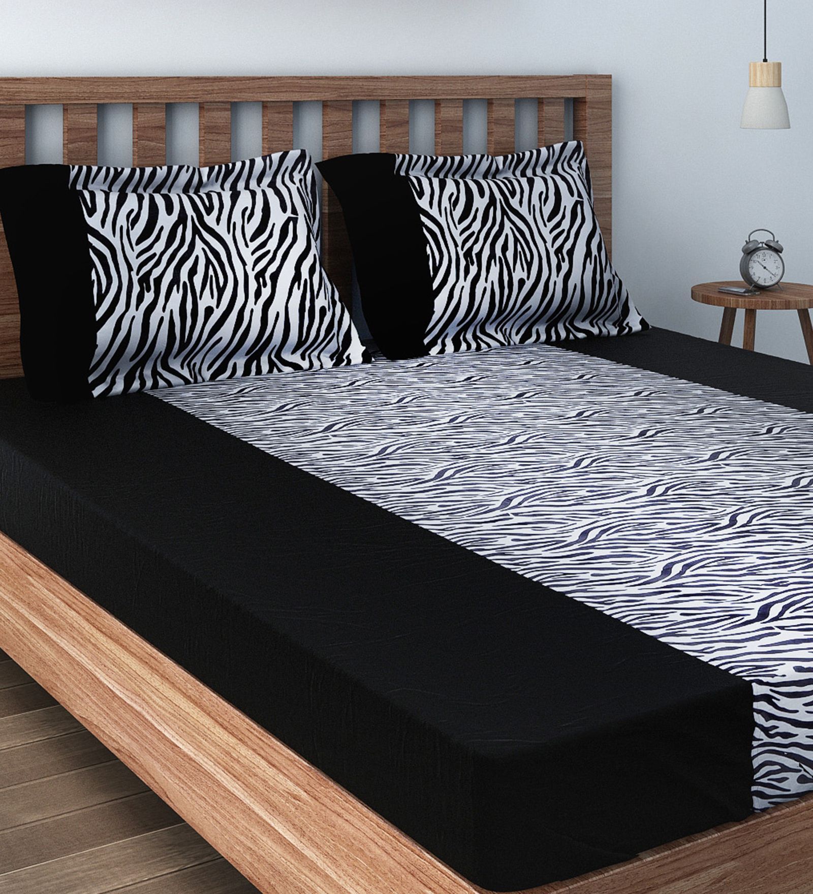 Buy Black Abstract 240 TC Cotton 1 Double King Size Bedsheet with 2 Pillow Covers by Swayam at