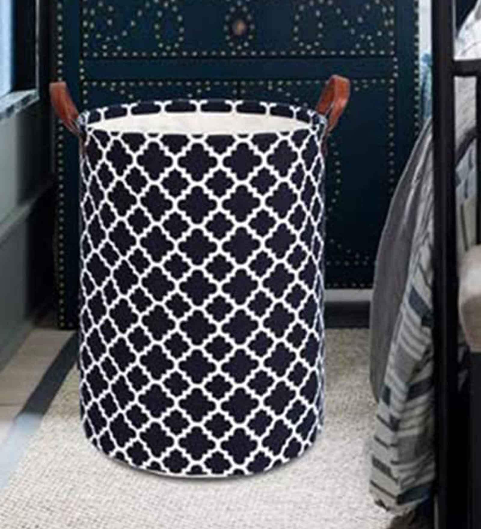 48 Ltr Black Linen Cotton Foldable Laundry Basket
