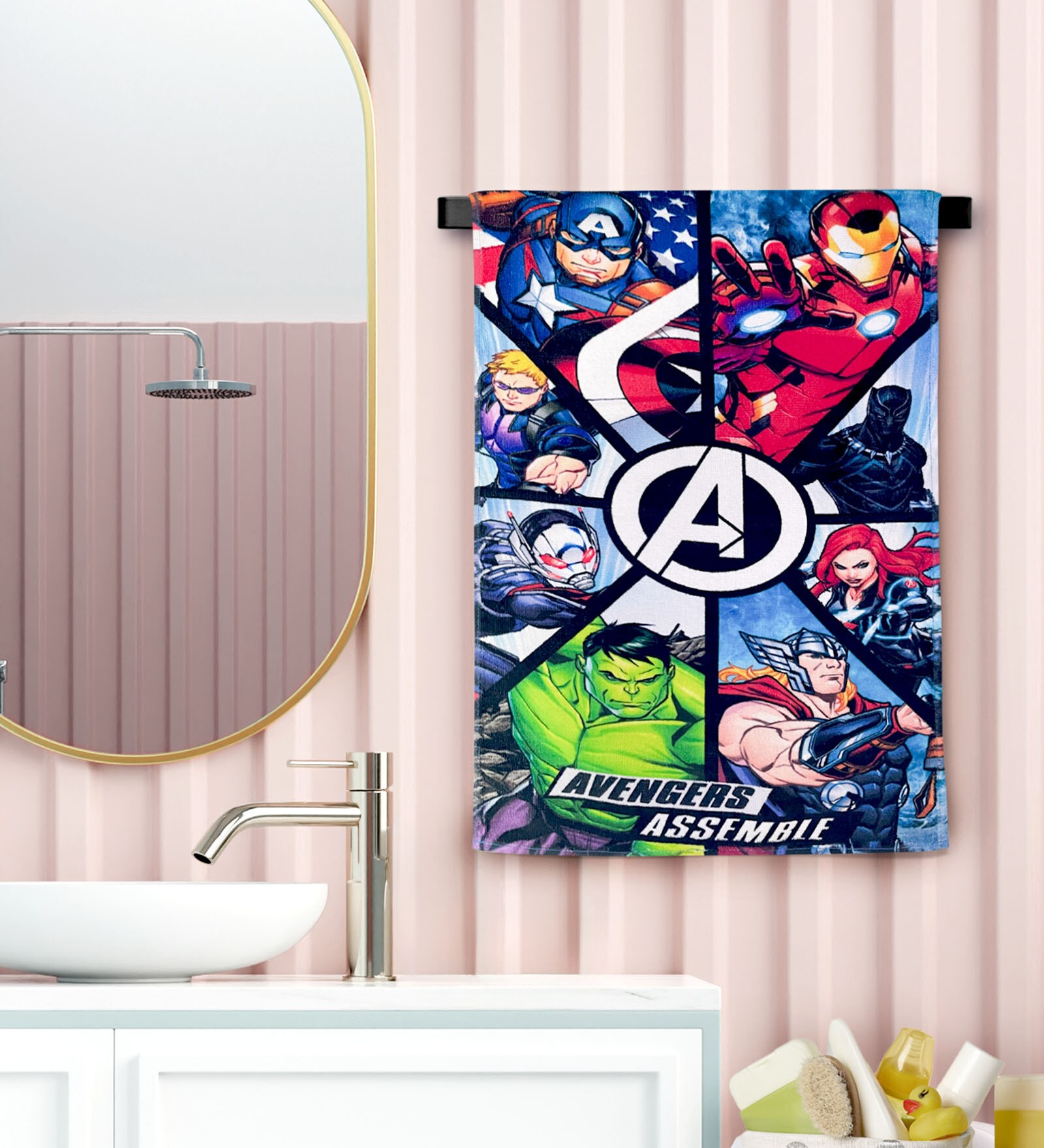 Black Cotton Marvel Avengers 400 GSM Hand Towel (Pack of 2)