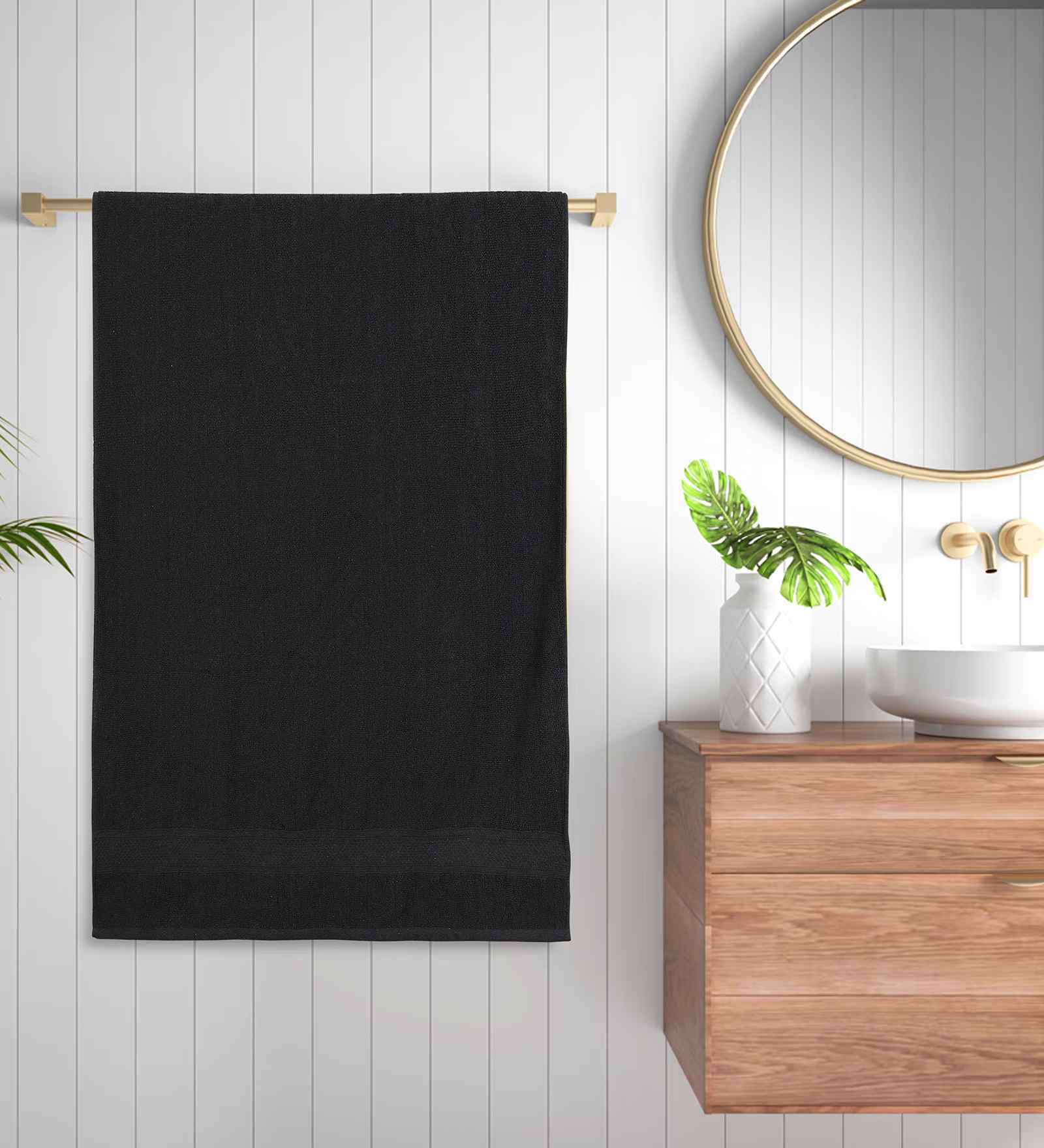 Black Cotton Printed 300 GSM Bath Towel (1 Pc)