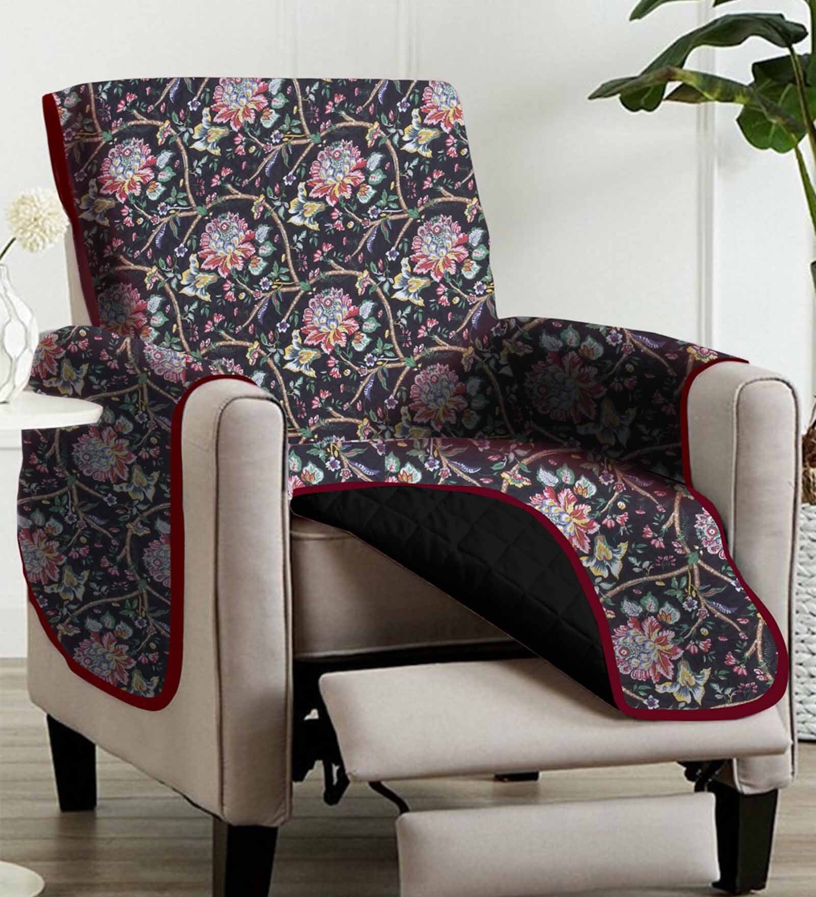 Black Cotton Printed 72x25 Inch 1 Seater Sofa Cover