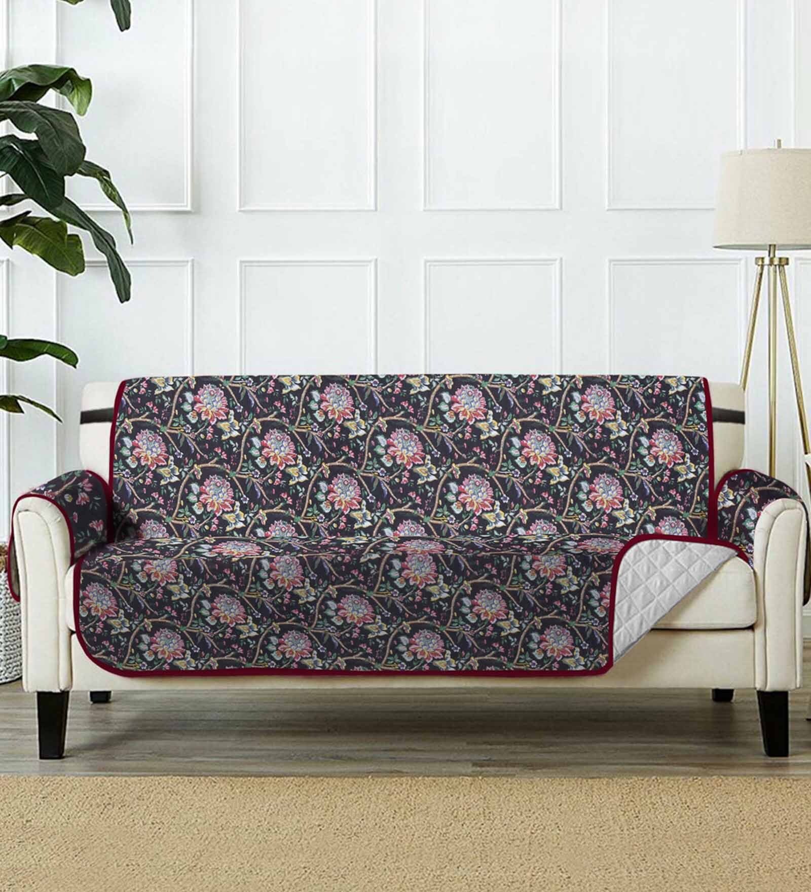 Buy Black Cotton Printed 72x46 Inch 2 Seater Sofa Cover by Rajasthan