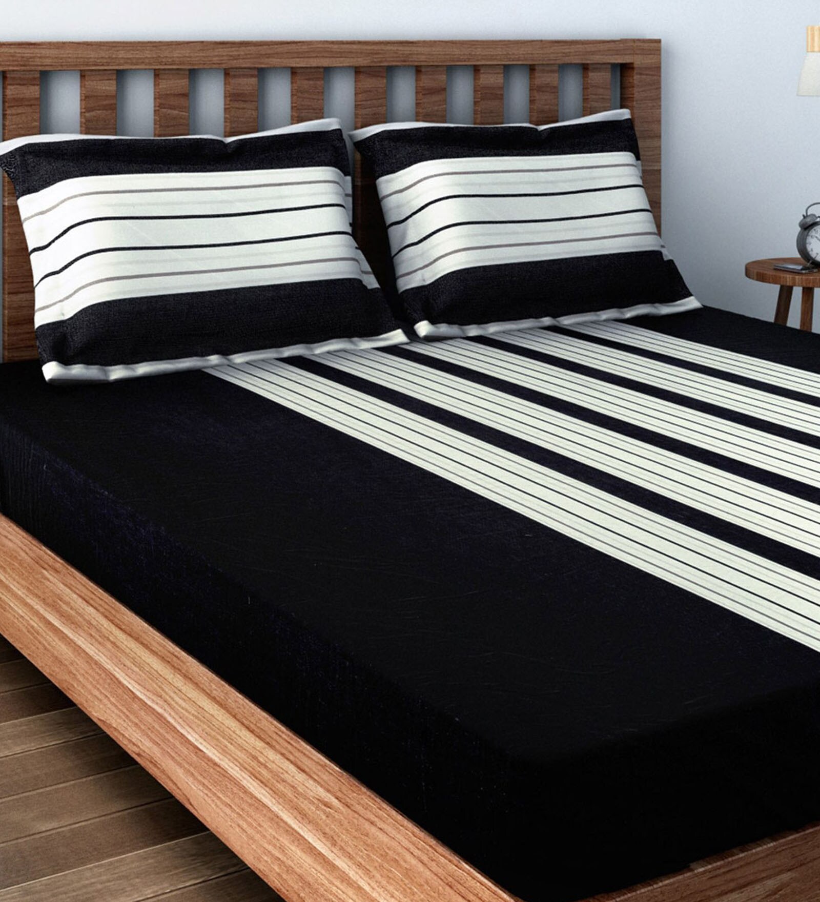 Buy Cotton 180TC Fitted Queen Size Bedsheet with 2 Pillow Covers at 71