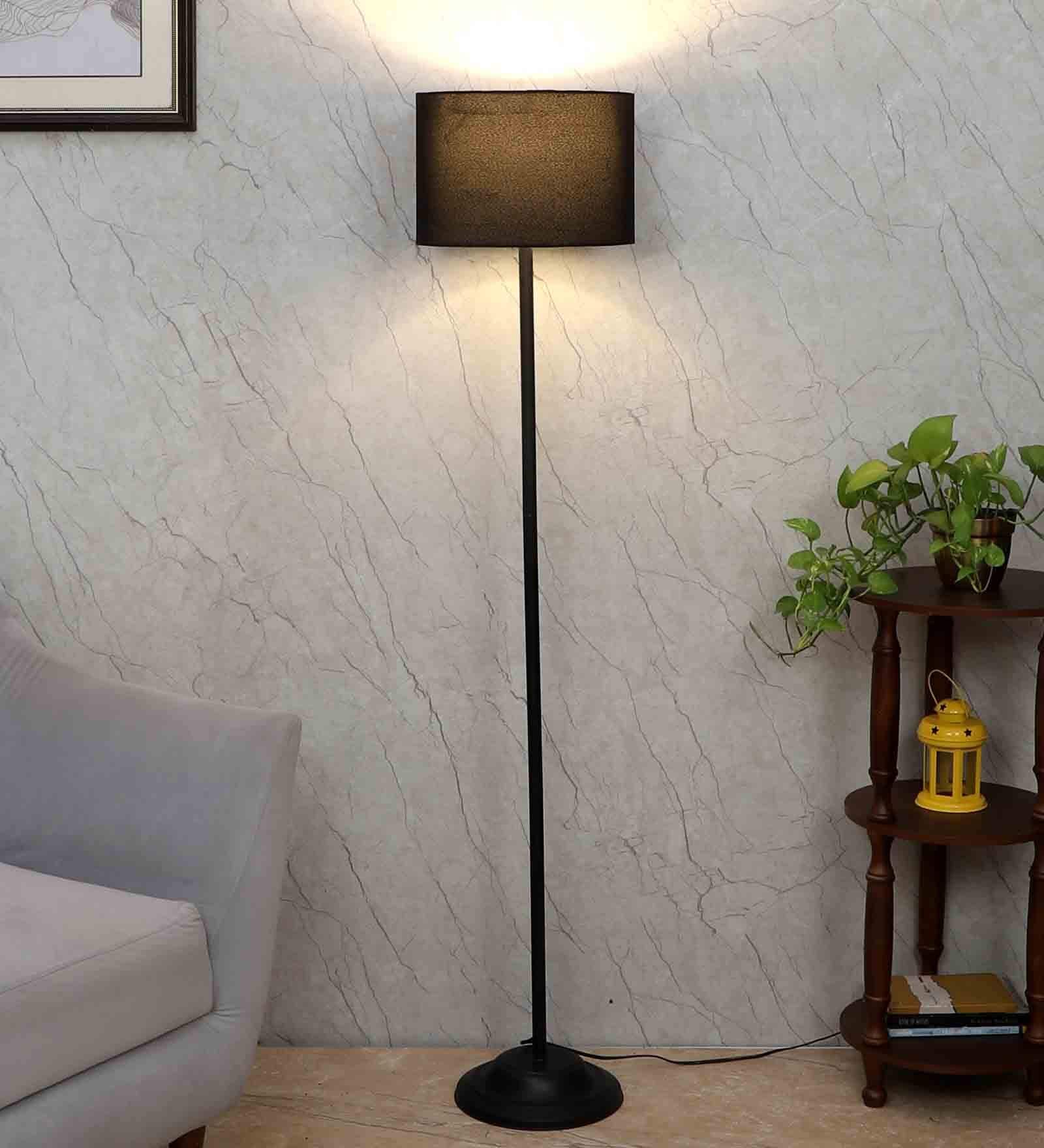 Black Cotton Shade Club Floor Lamp Iron Base