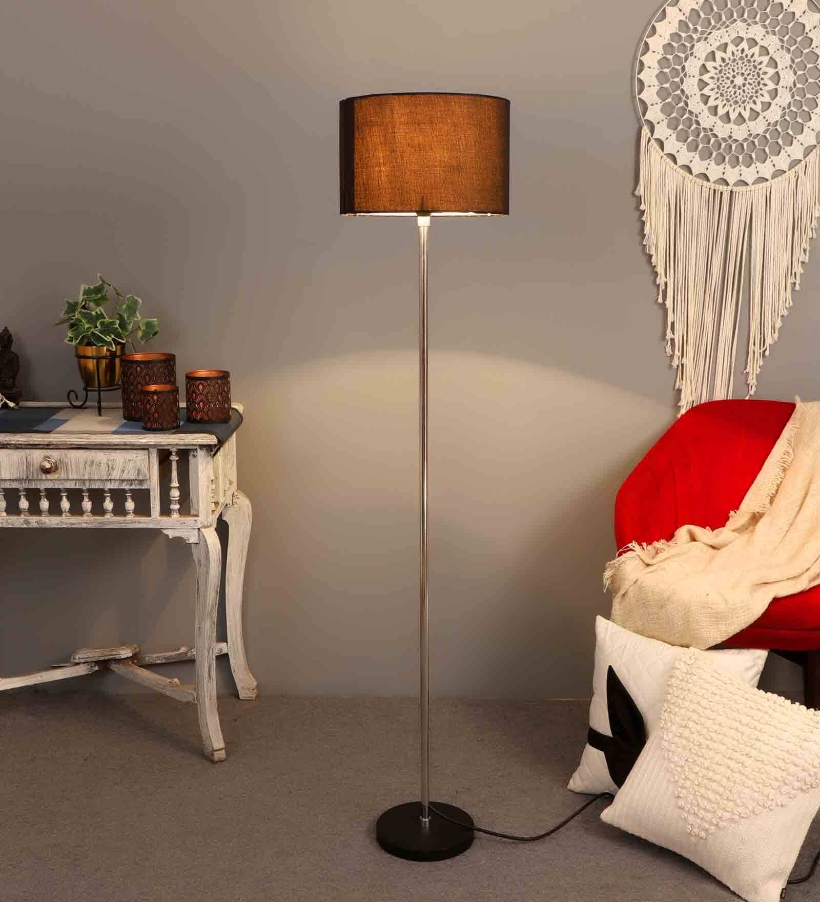 Genoa Black Cotton Shade Club Floor Lamp With MDF Base