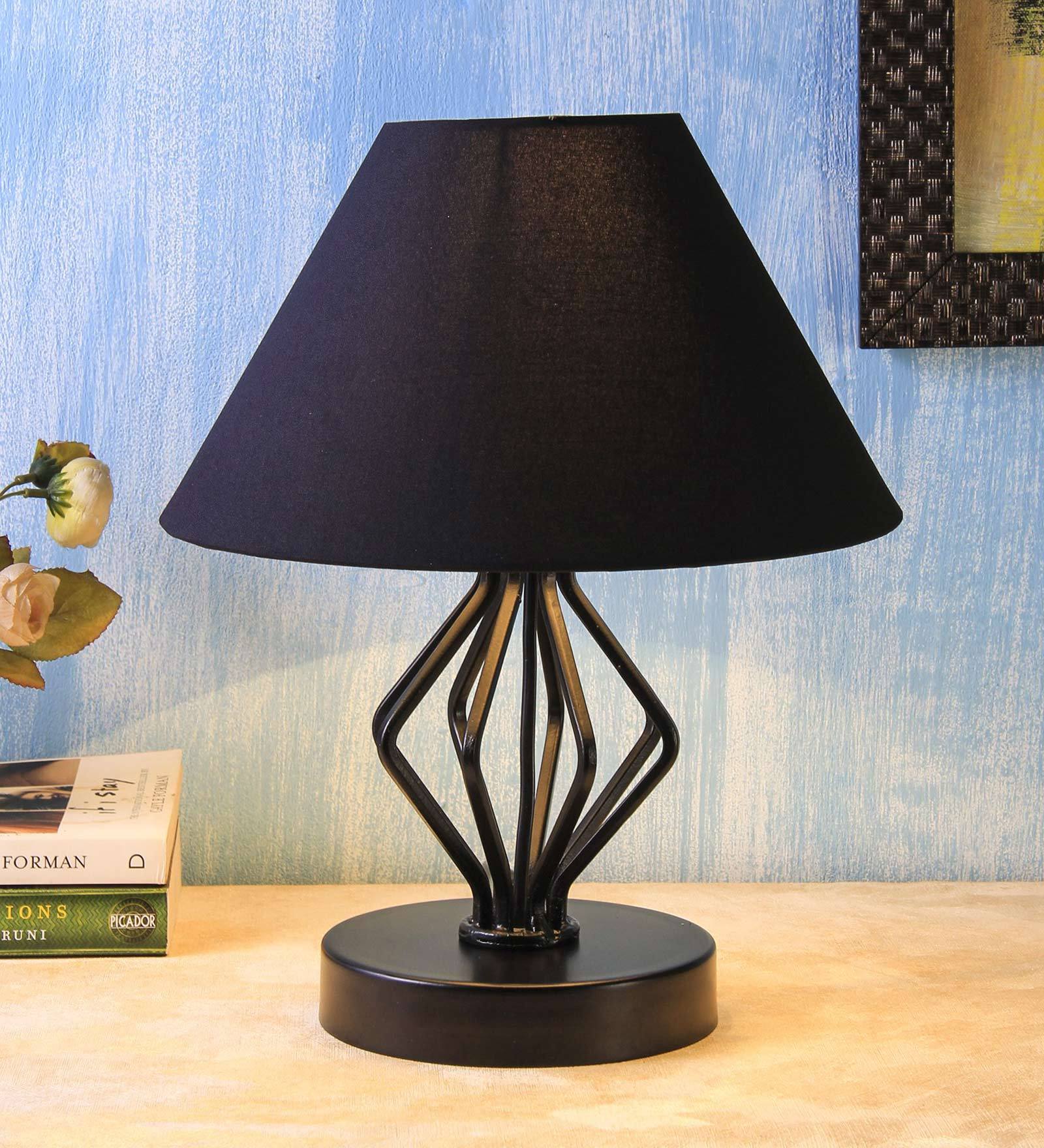 Buy Black Cotton Shade Table Lamp with Black Base by New Era Online