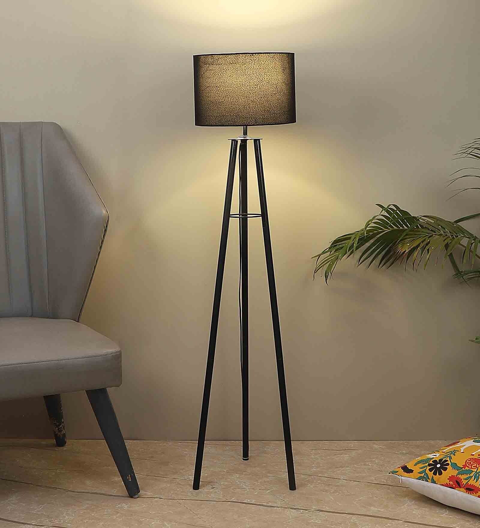 Buy Black Cotton Shade Tripod Floor Lamp Iron Base at 28% OFF by Tu ...