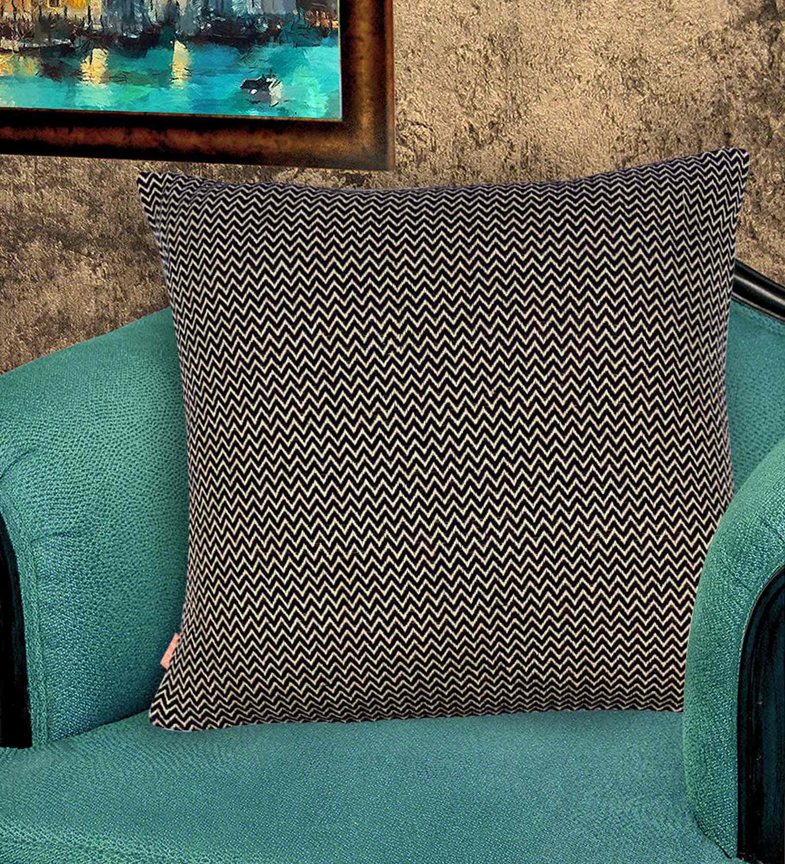 Buy Solid Pattern Cotton Black Cushion Cover 20 x 20 inches by Solaj at