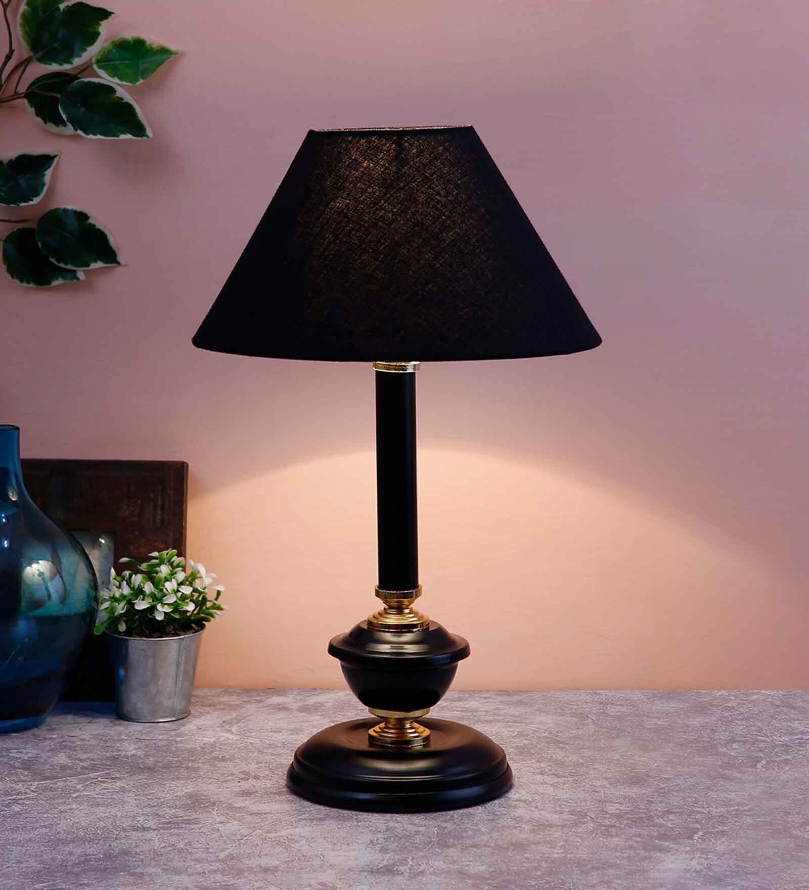 Buy Black Cotton table lamp with black base at 51 OFF by New Era