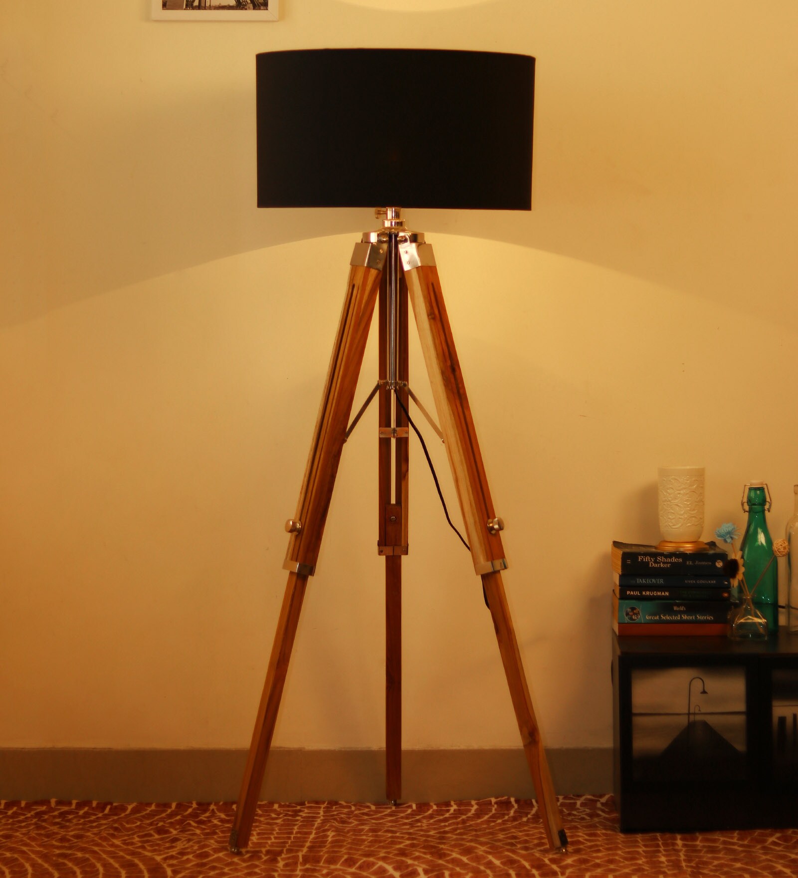 Buy Electa Black Cotton Shade Tripod Floor Lamp With Sheesham Wood Base By Cocovey at 47% OFF by ...