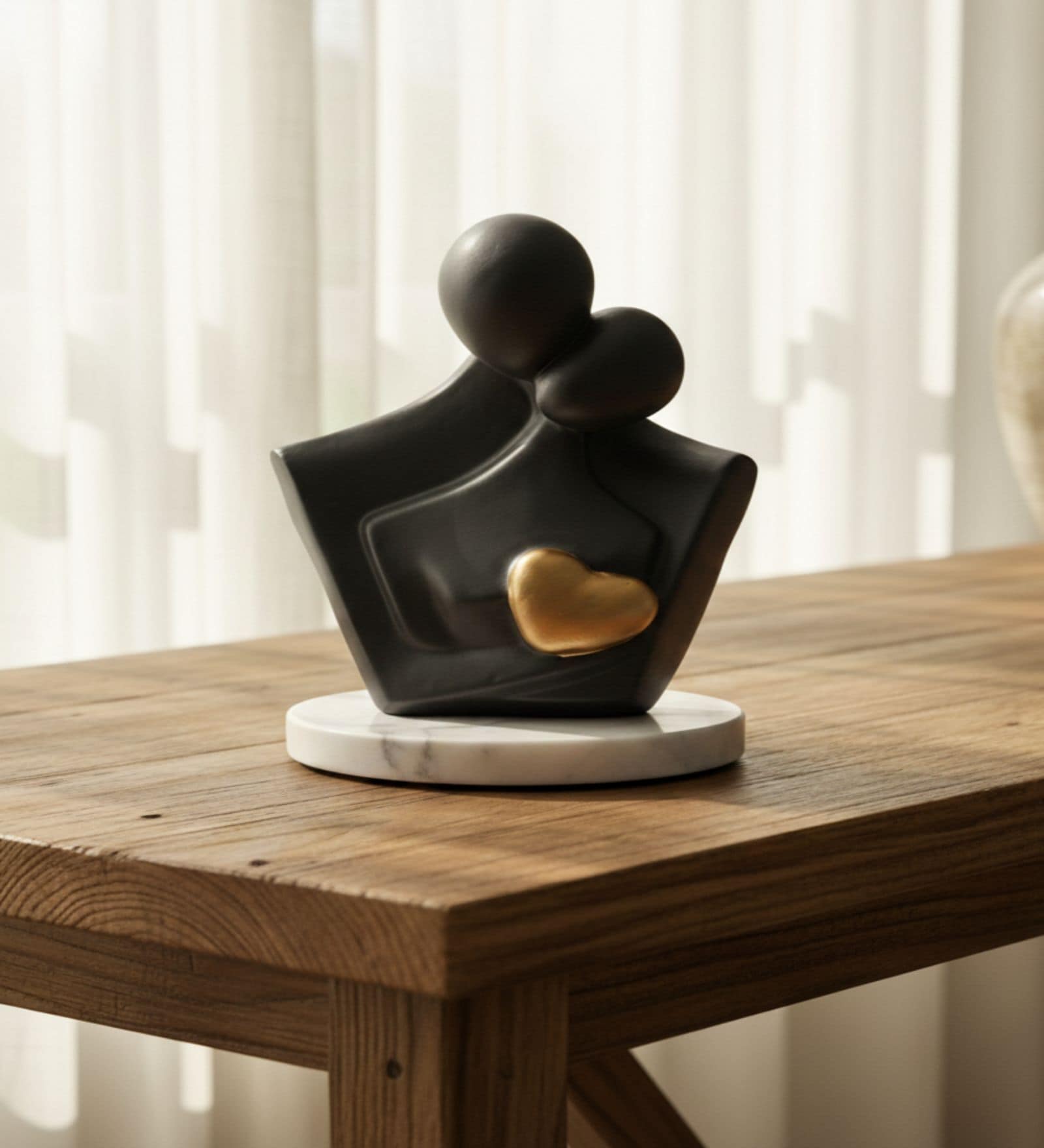 Black Couple Showpiece Gold Heart With White Marble Base