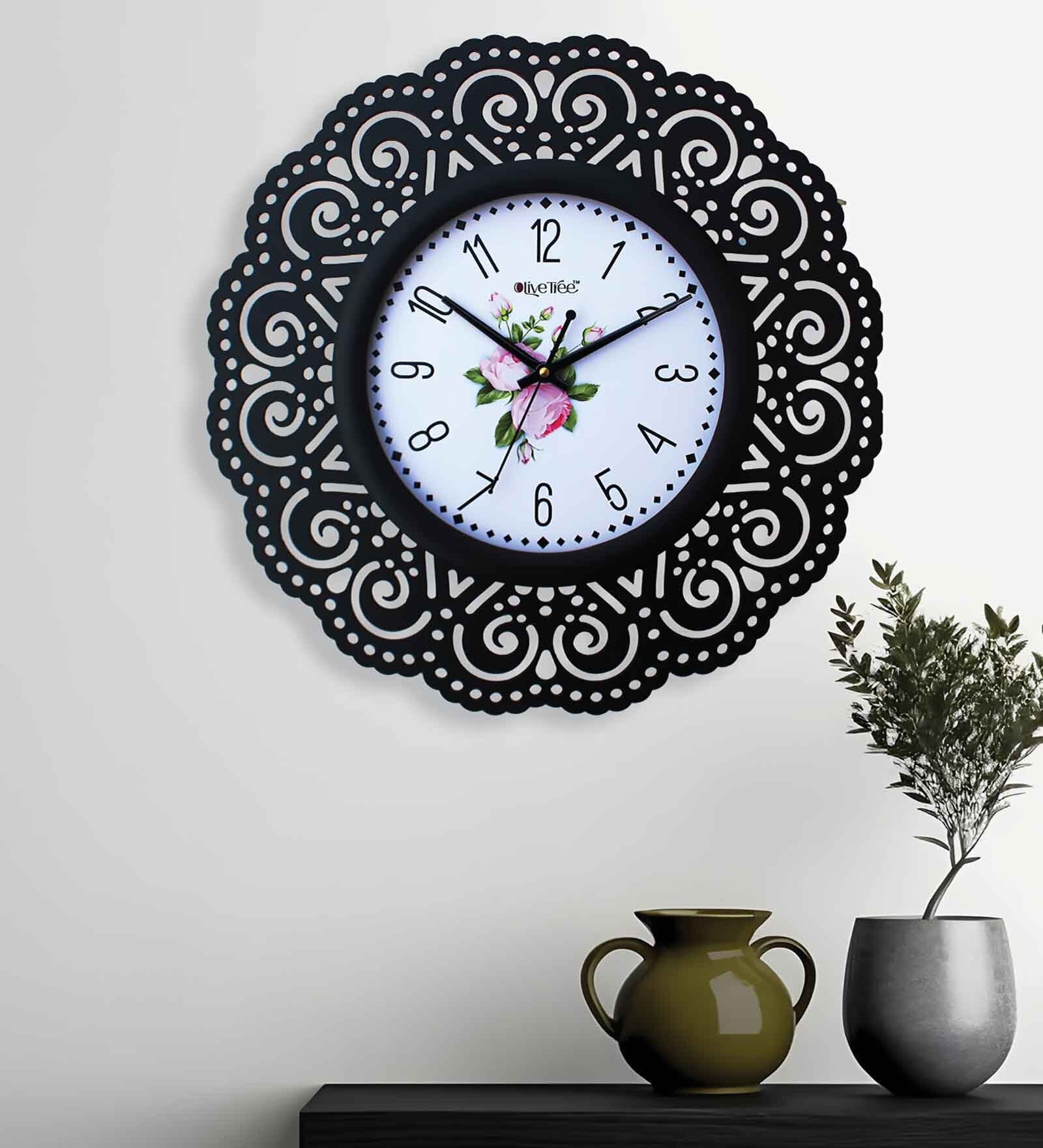 Bristol Black & White Black Engineered Wood Wall Clock