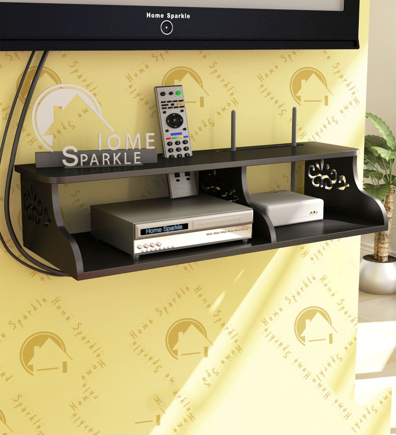 Engineered Wood Set Top Box Holder in Black Colour