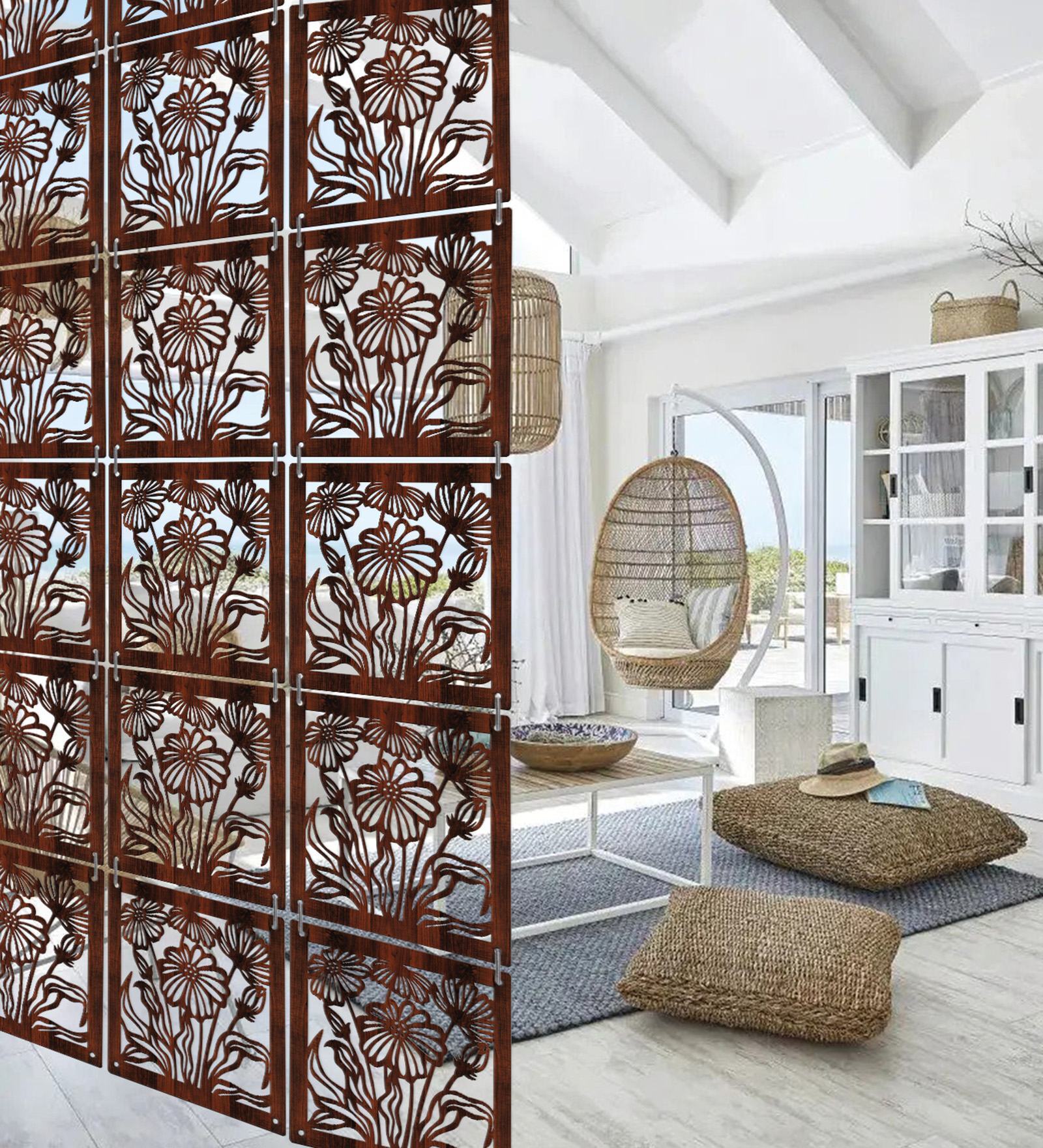 Brown Engineered Wood Wall Hanging Room Divider Panel